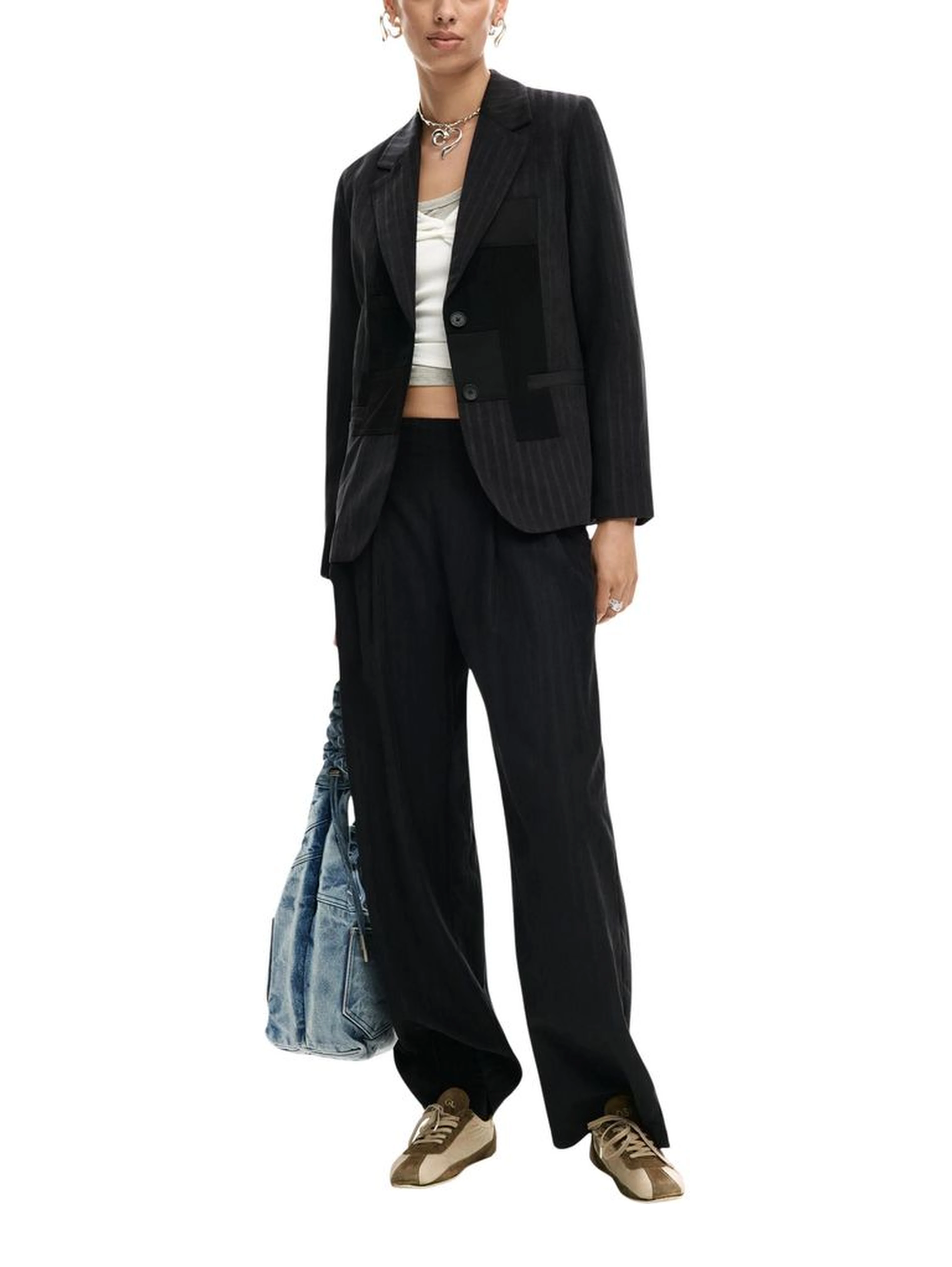 Black Polyester Casual Pants