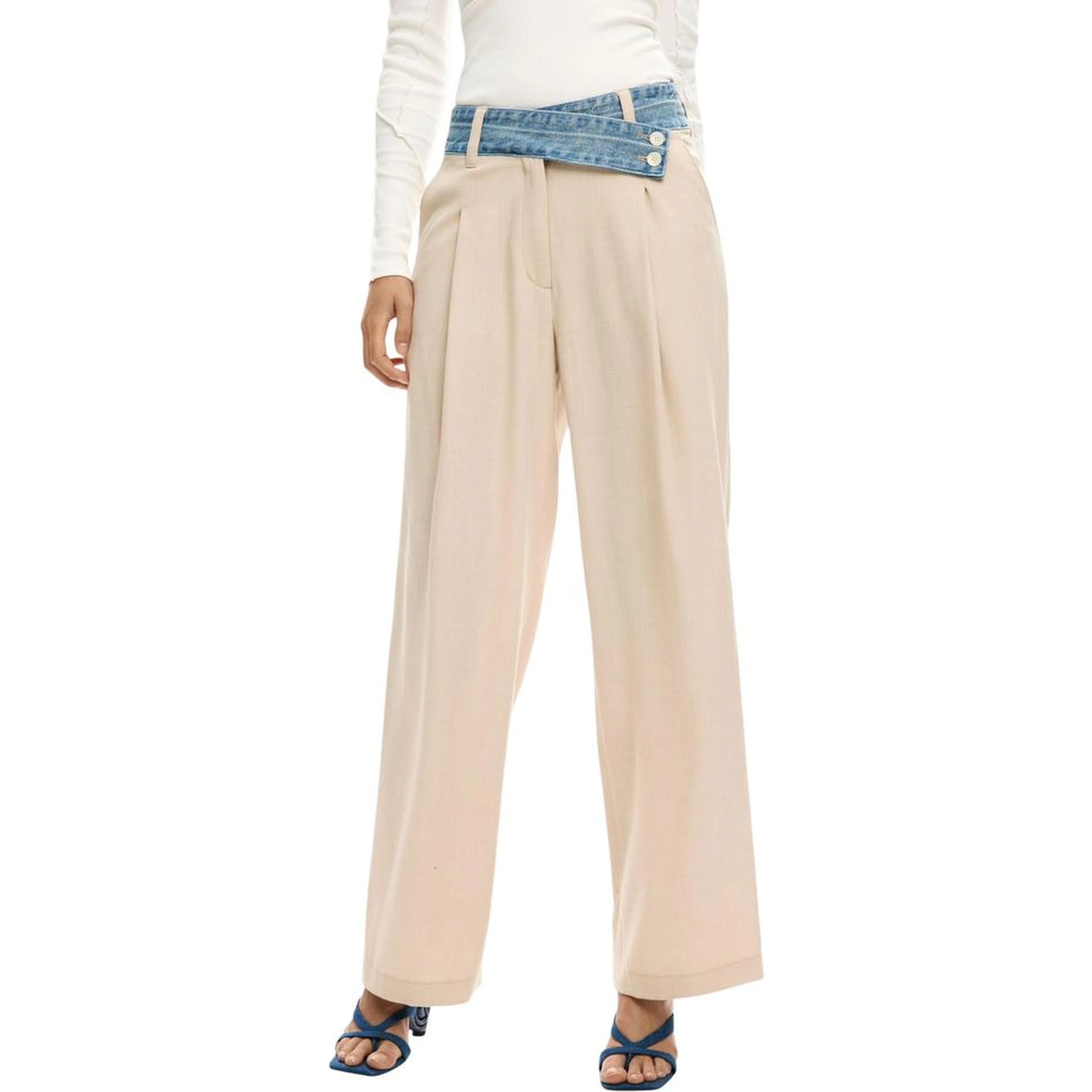 Beige Viscose Flared Pants