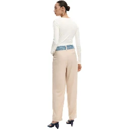 Beige Viscose Flared Pants