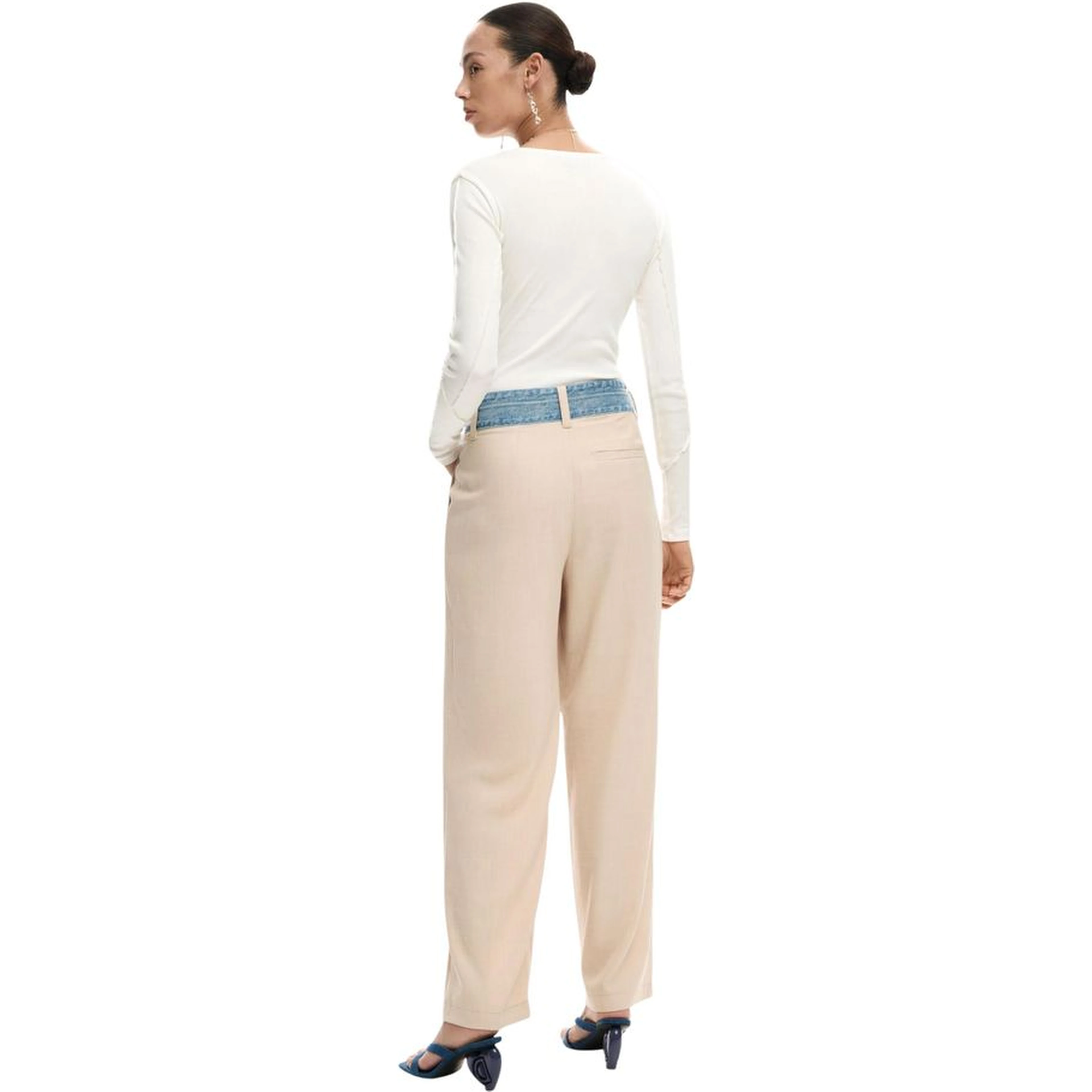 Beige Viscose Flared Pants