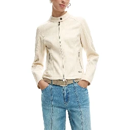 Beige Polyester Full-Length Jacket