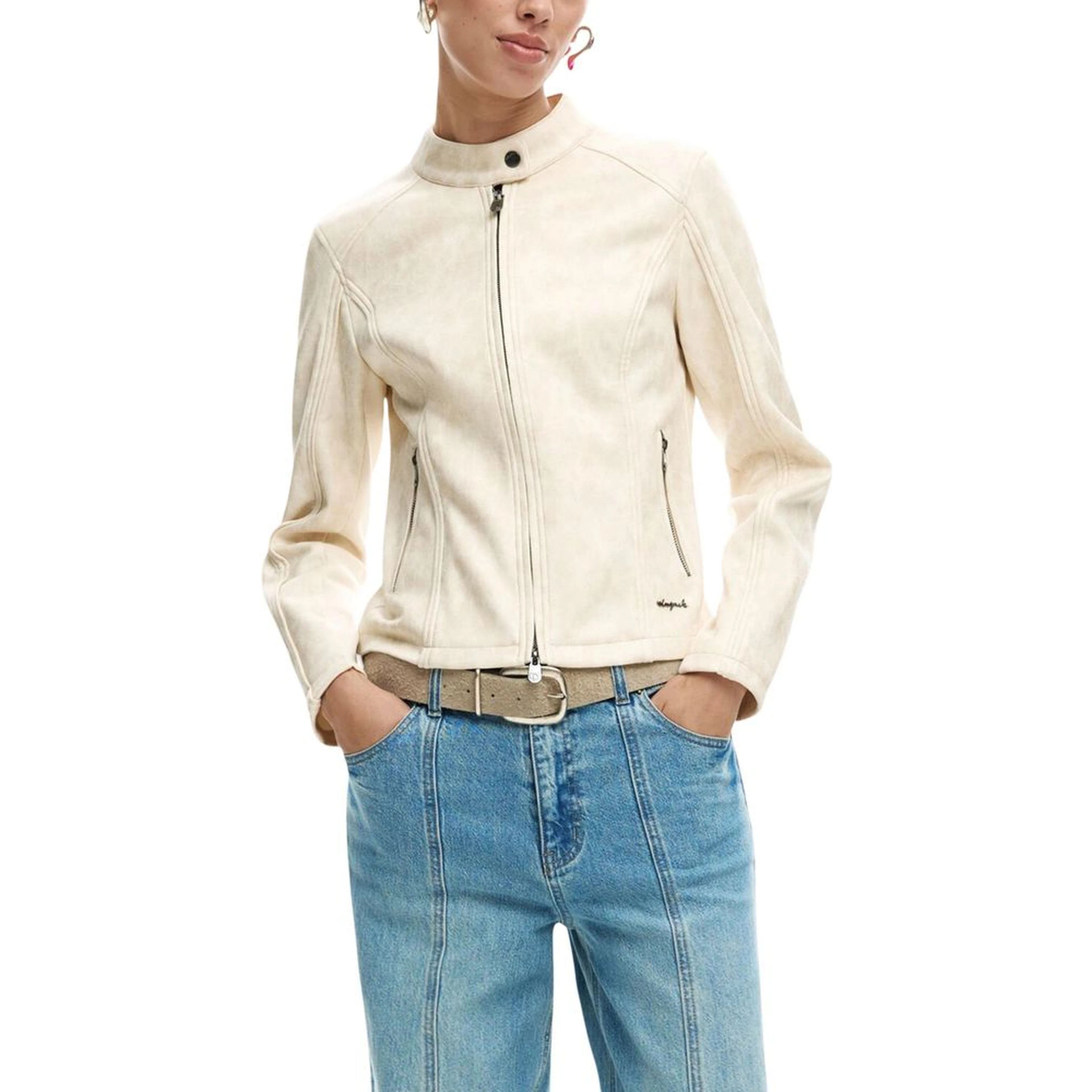 Beige Polyester Full-Length Jacket