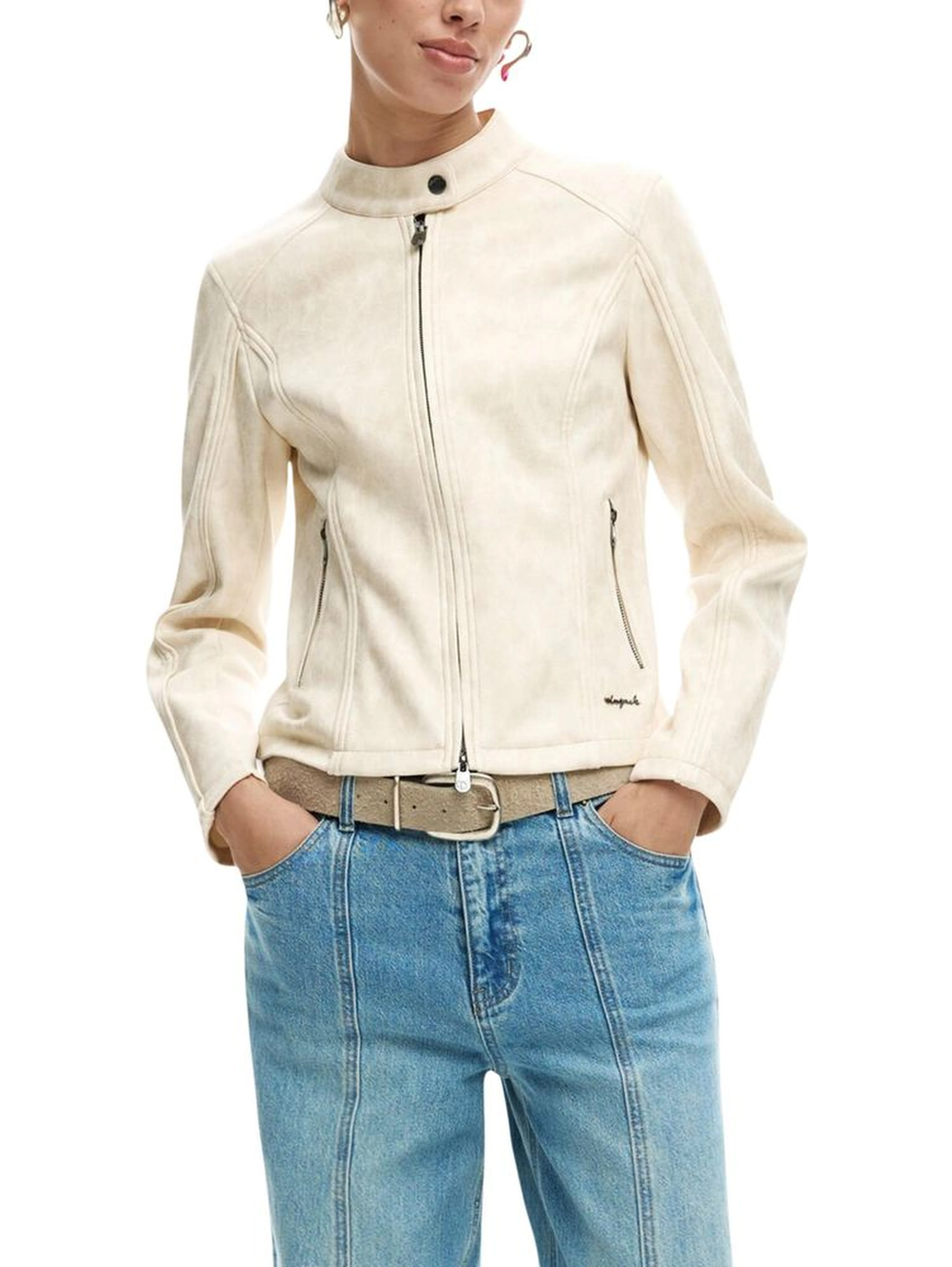 Beige Polyester Full-Length Jacket