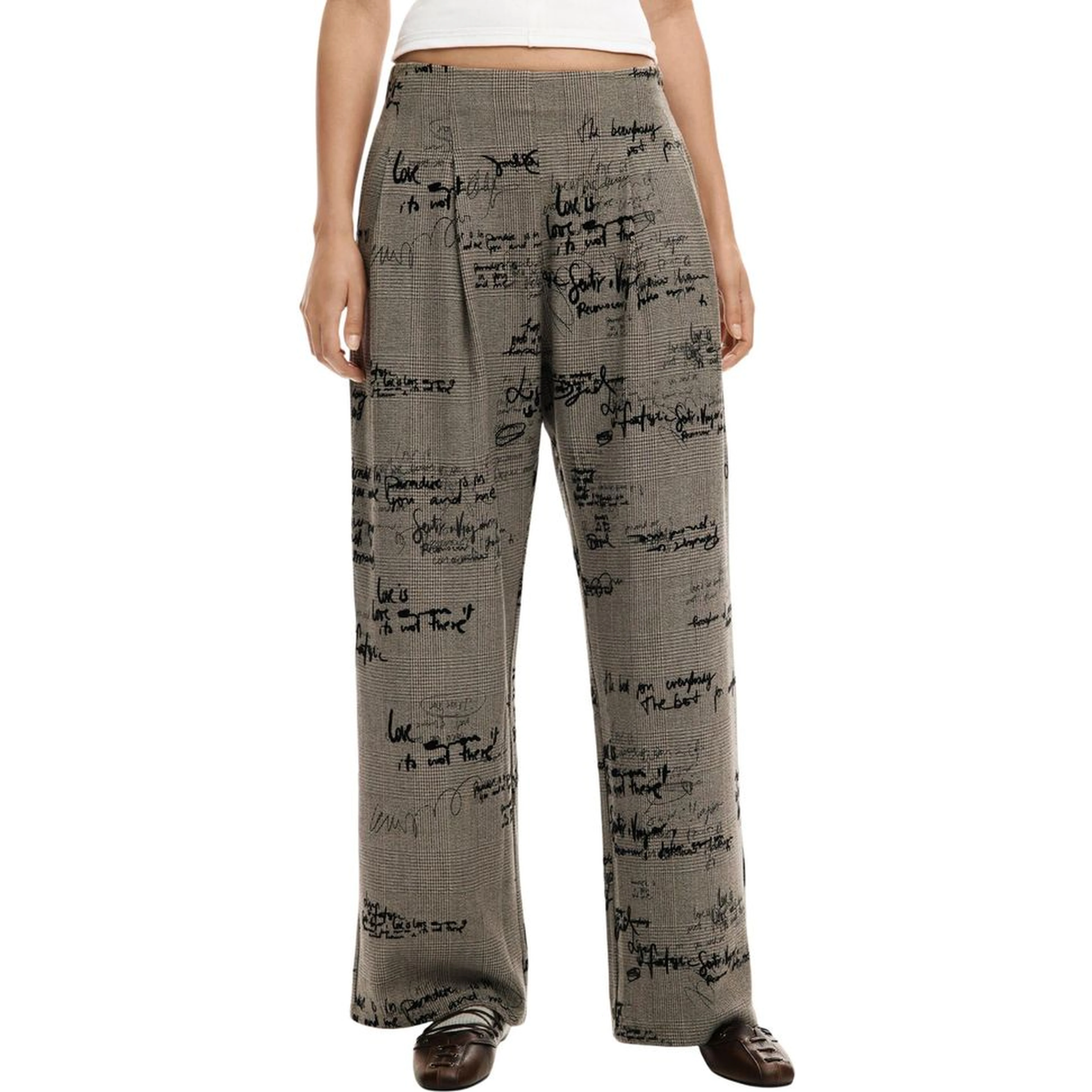 Gray Polyester Casual Pants