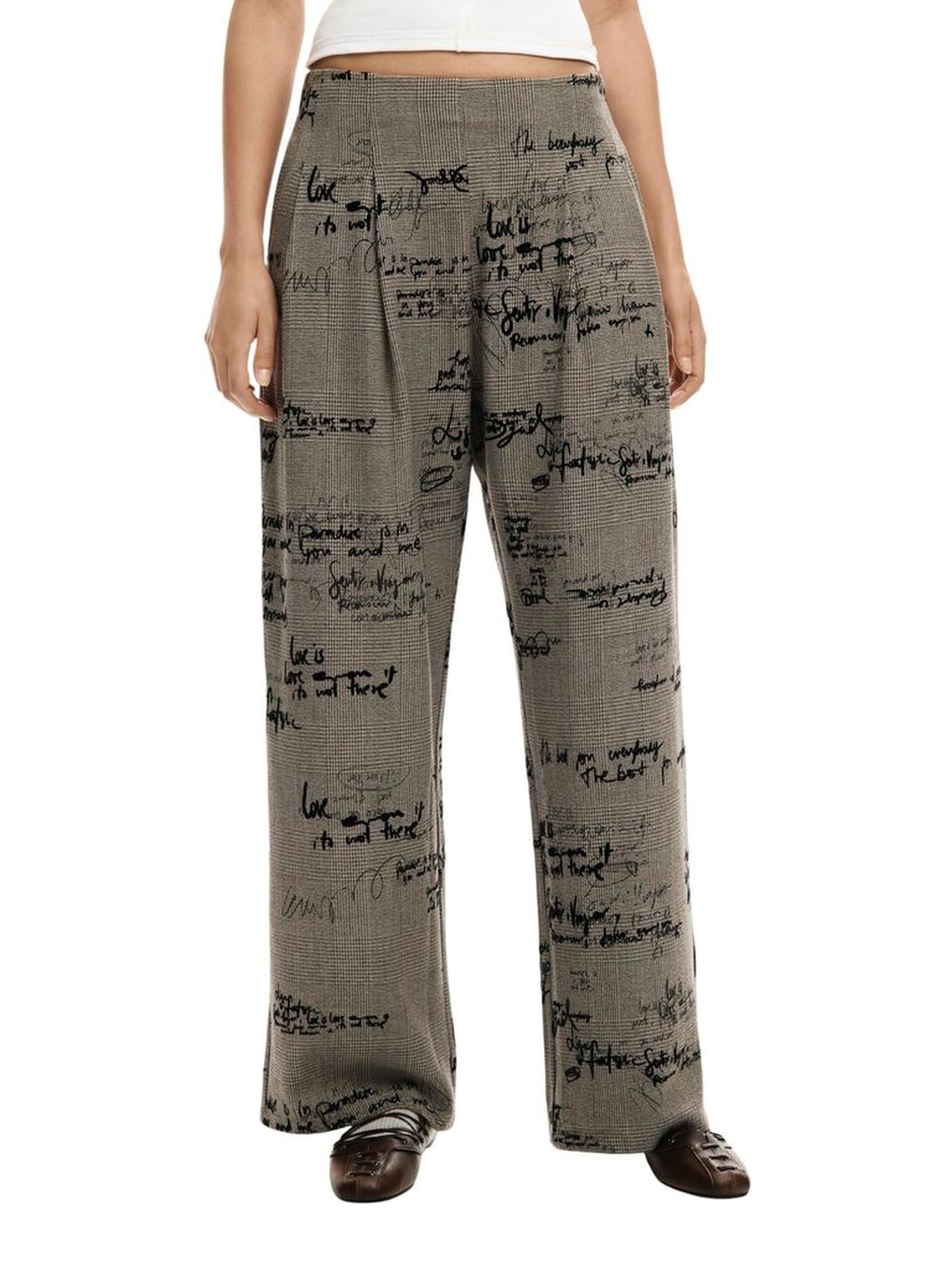 Gray Polyester Casual Pants