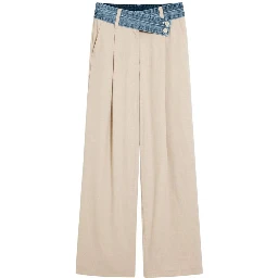 Beige Viscose Flared Pants