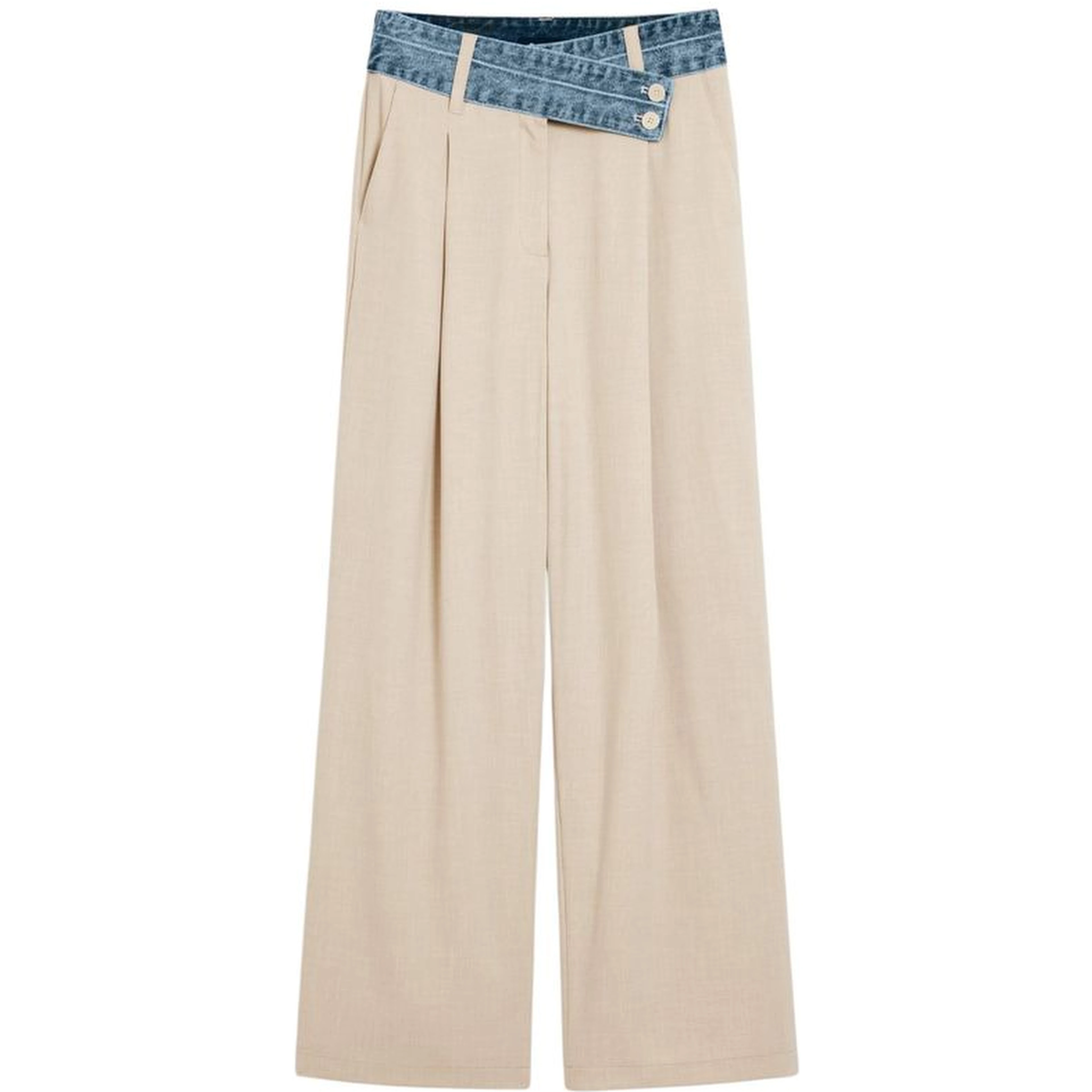 Beige Viscose Flared Pants
