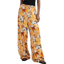 Orange Viscose Casual Pants