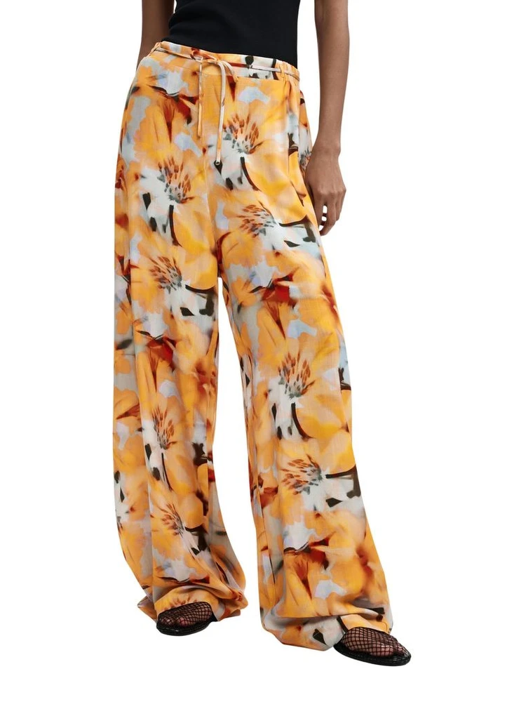 Orange Viscose Casual Pants