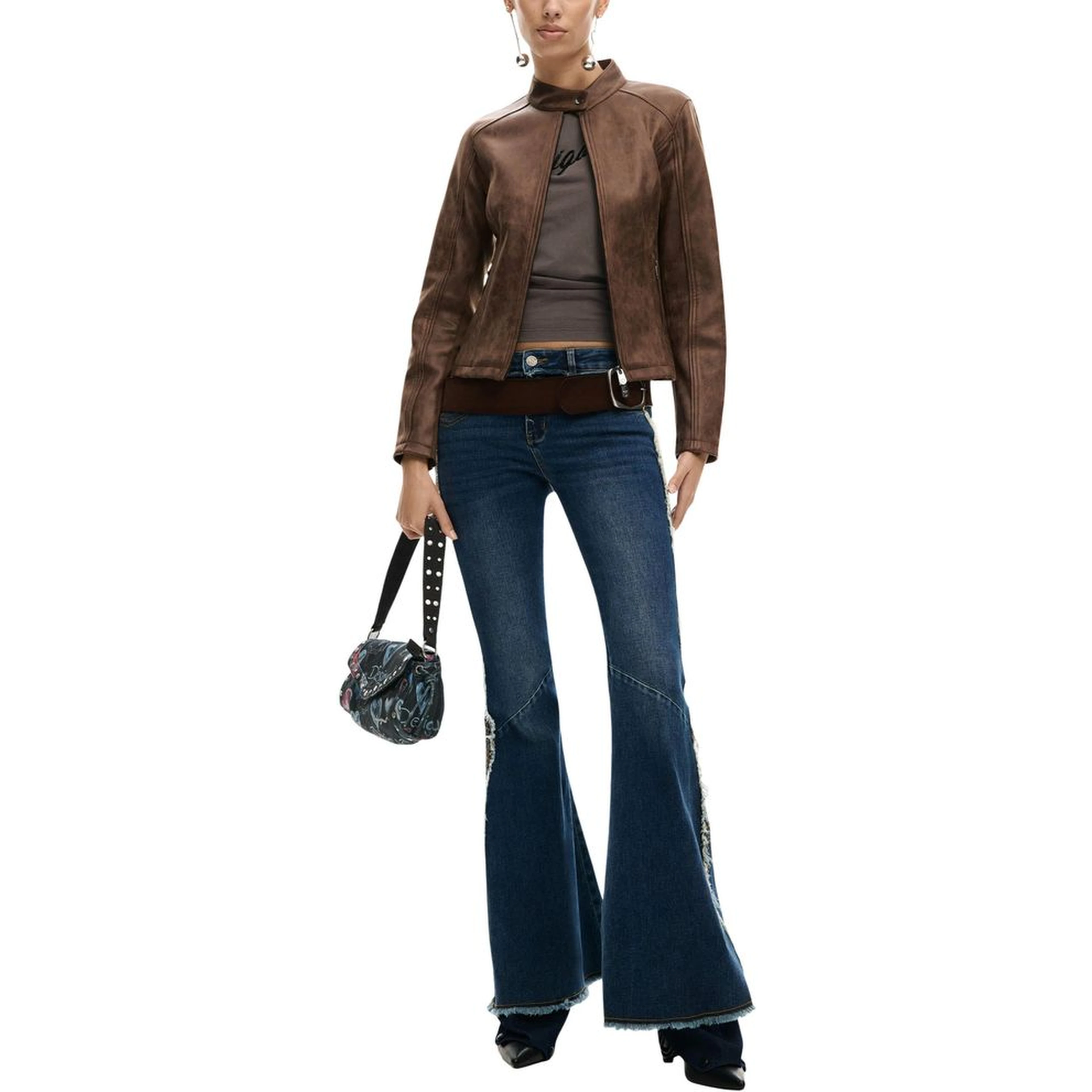 Brown Polyester Full-Length Jacket