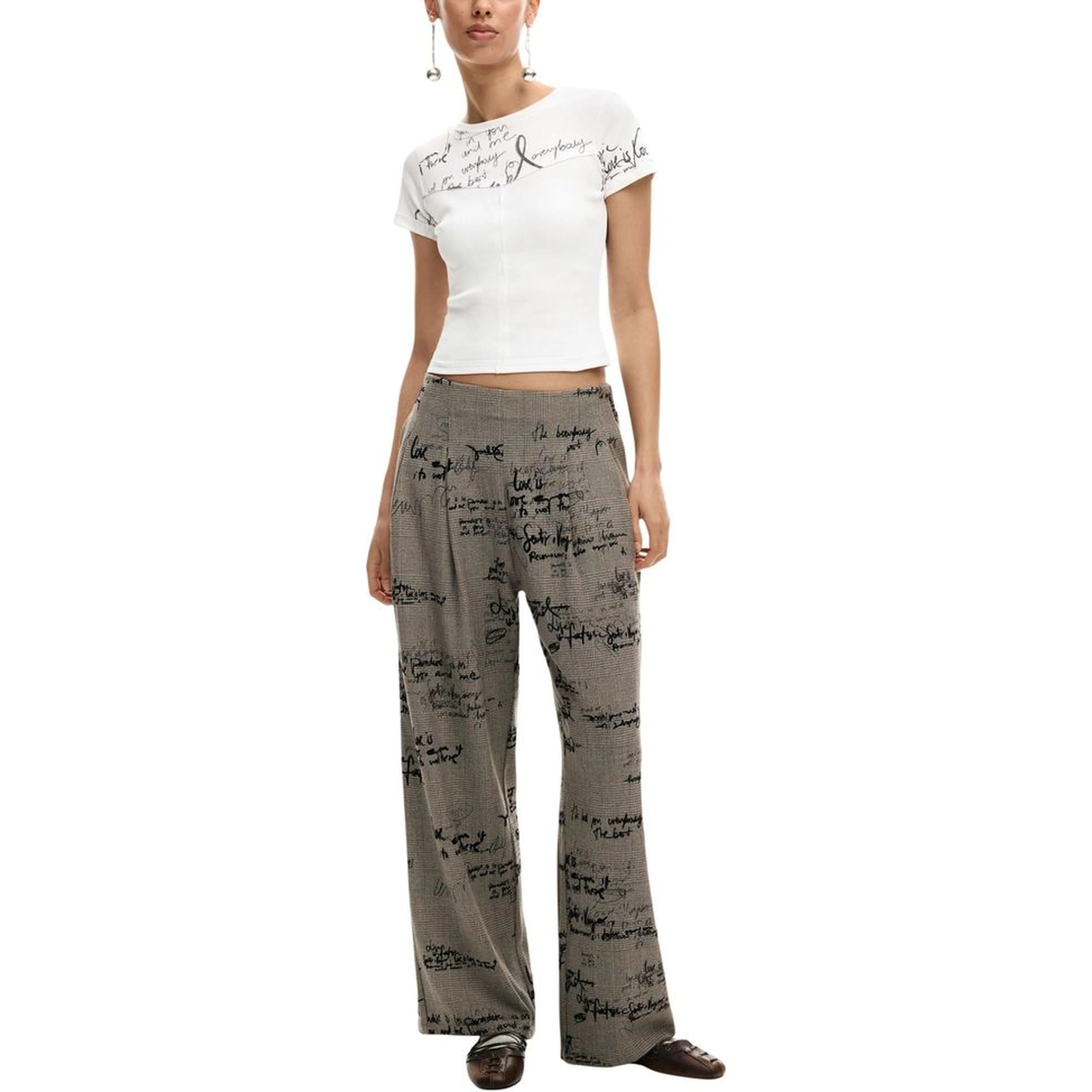 Gray Polyester Casual Pants