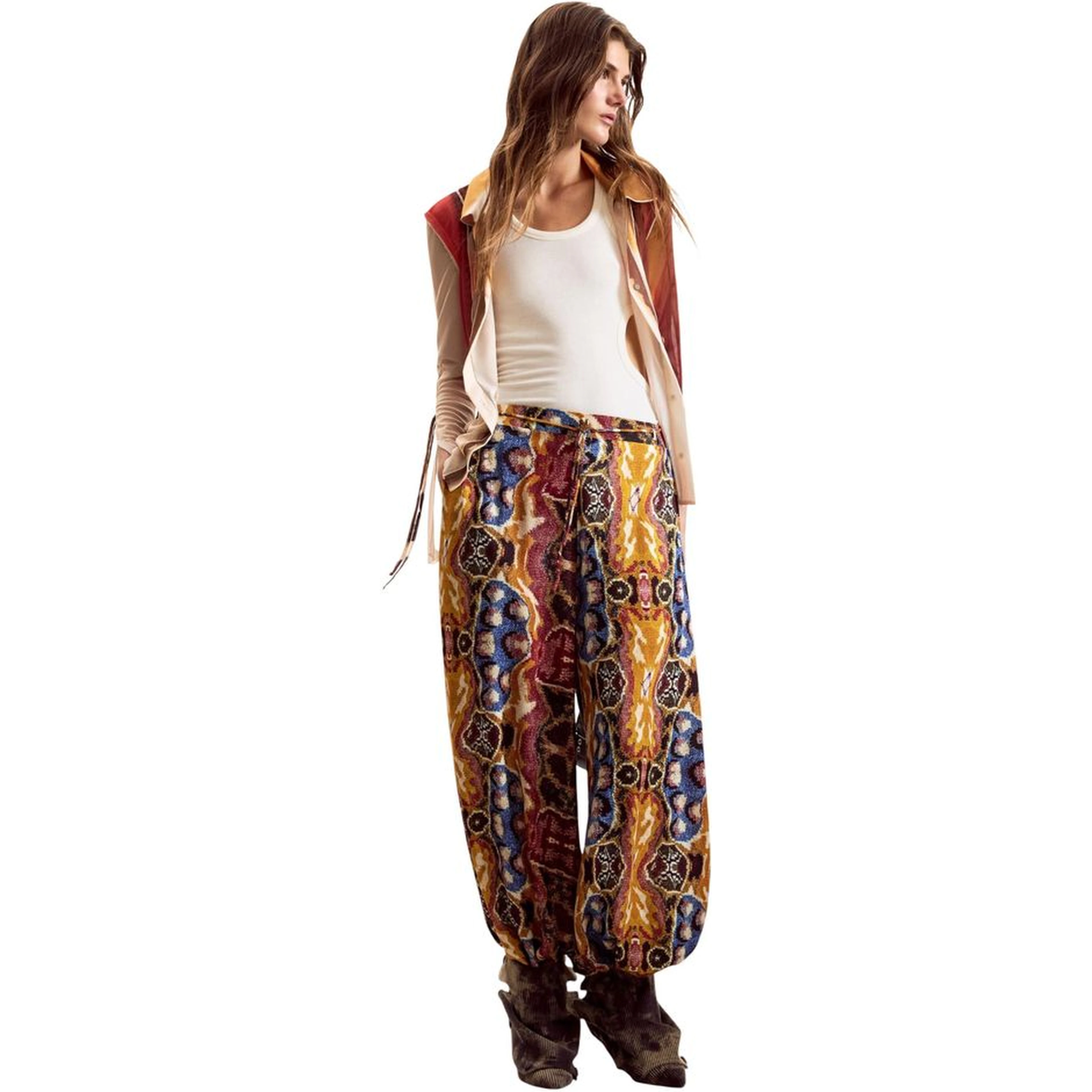 Orange Viscose Casual Pants