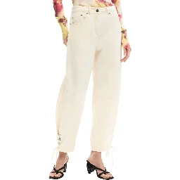 Beige Cotton Casual Pants