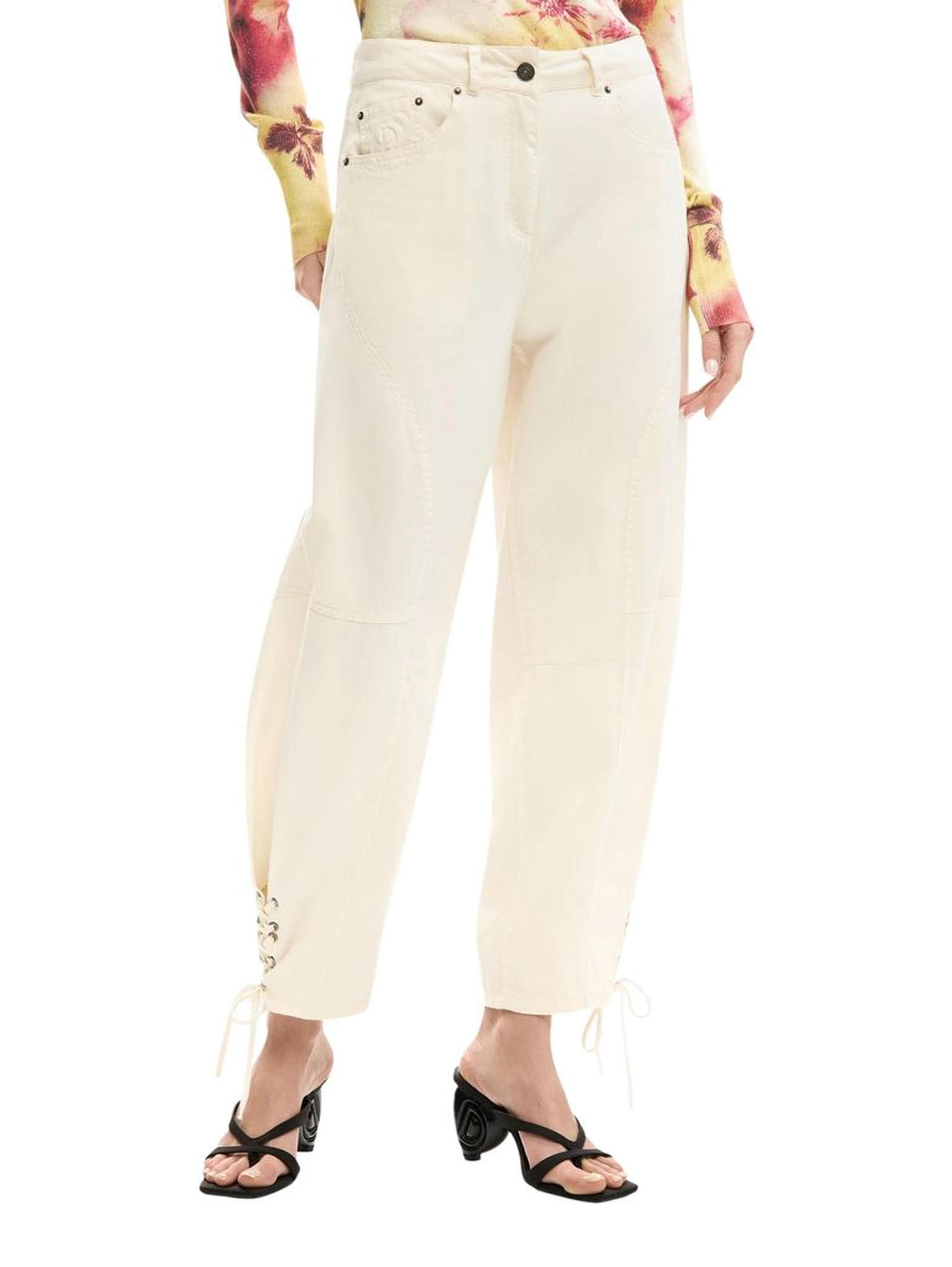 Beige Cotton Casual Pants