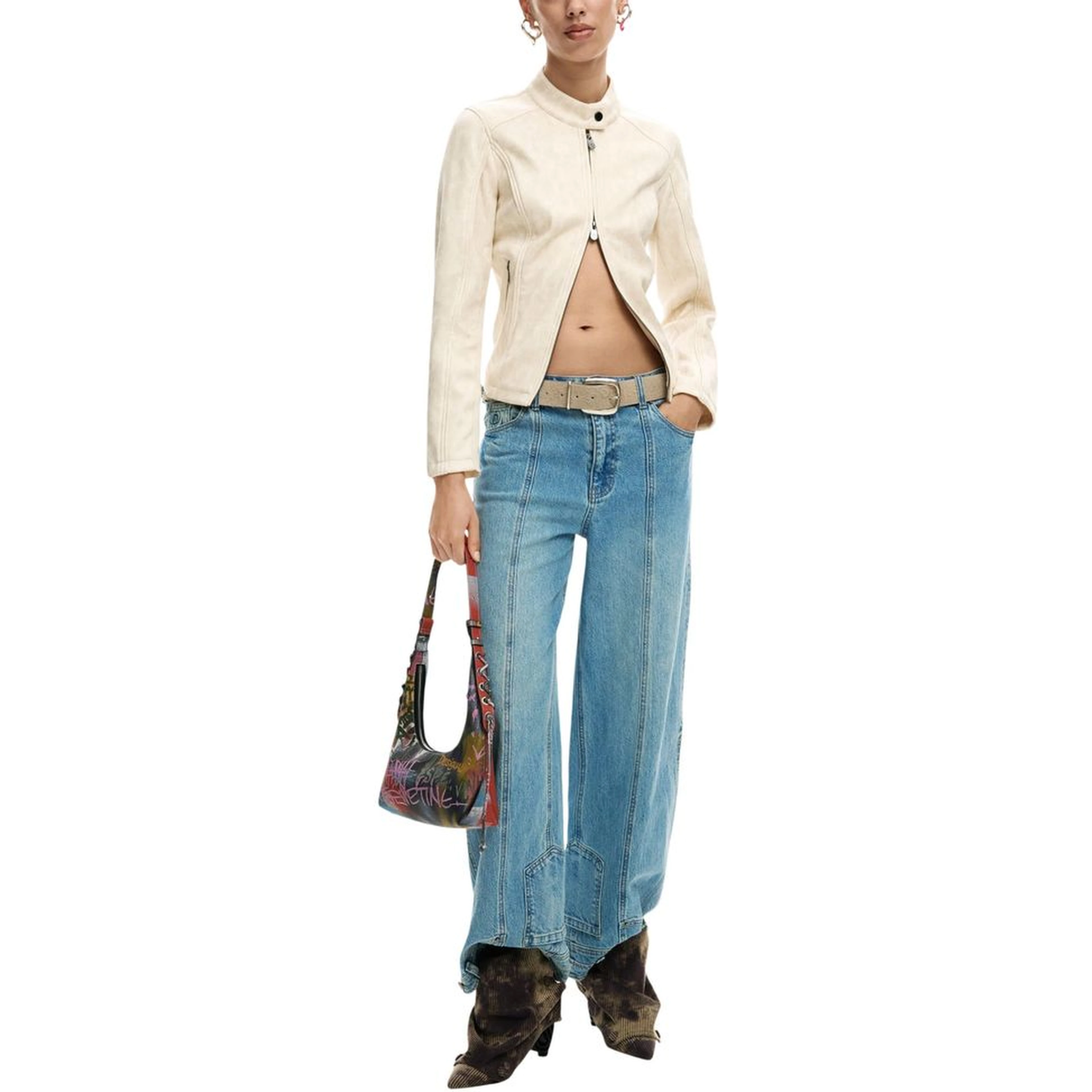 Beige Polyester Full-Length Jacket