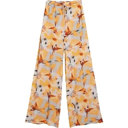 Orange Viscose Casual Pants