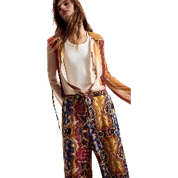 Orange Viscose Casual Pants