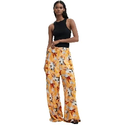 Orange Viscose Casual Pants