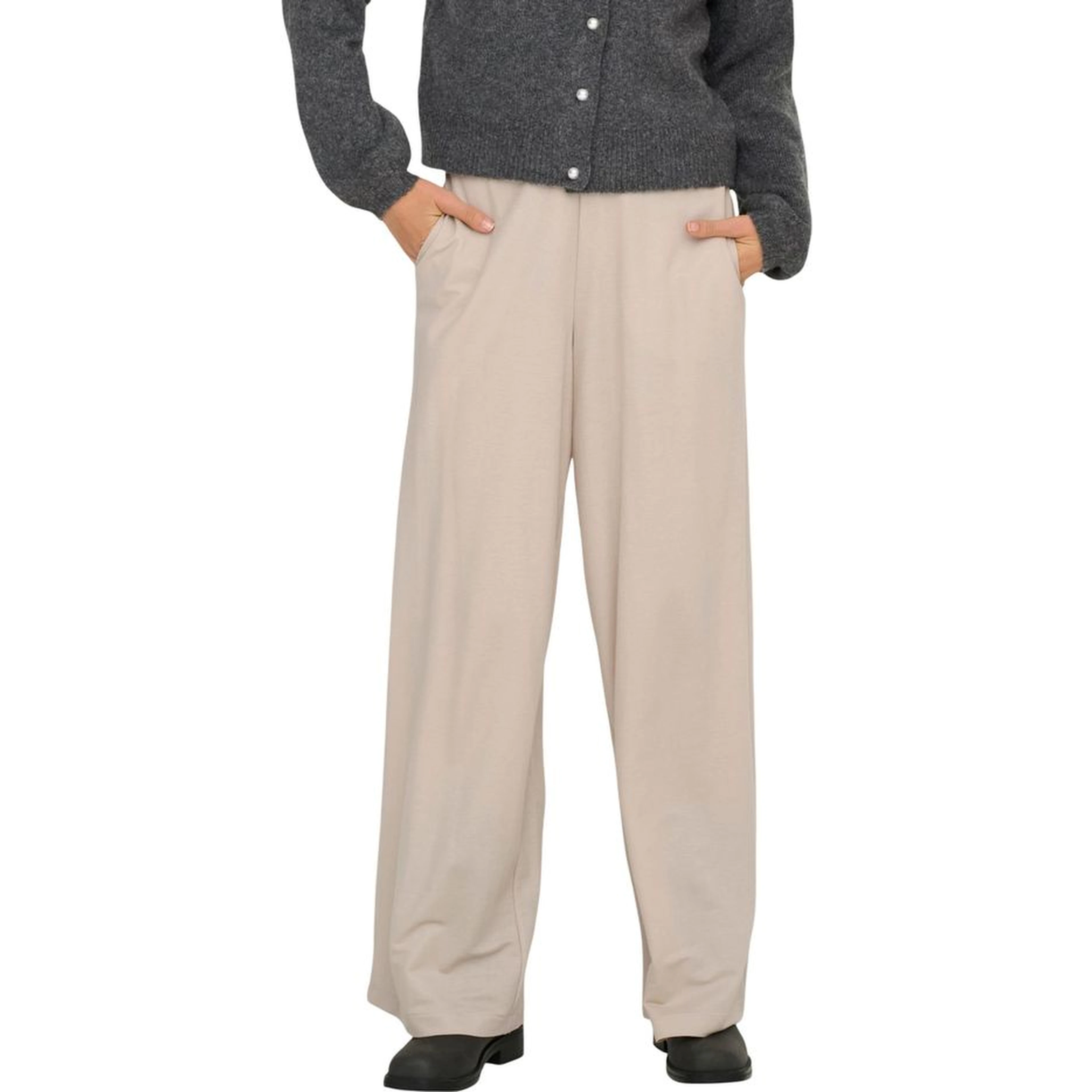 Beige Viscose Casual Pants
