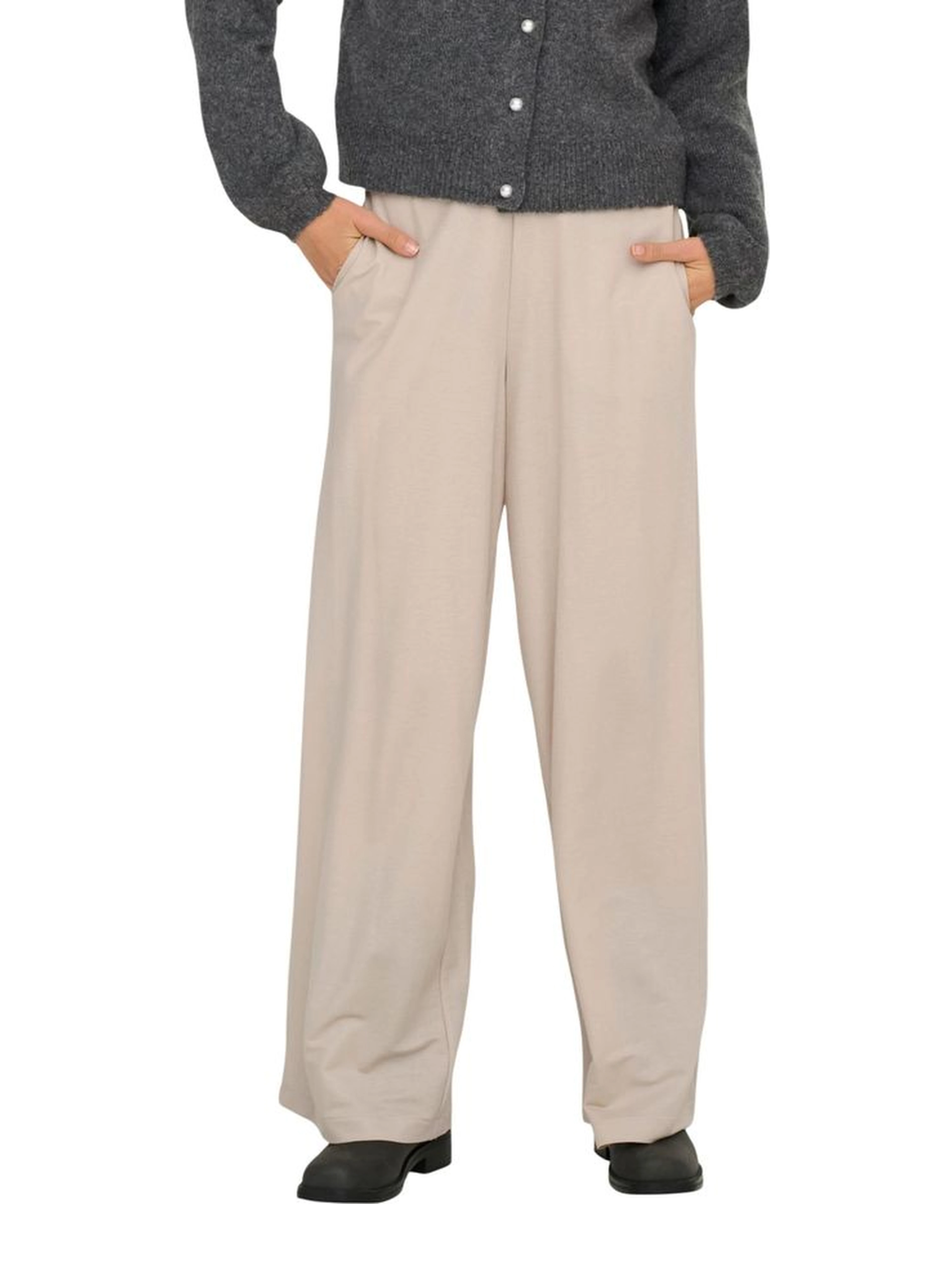 Beige Viscose Casual Pants