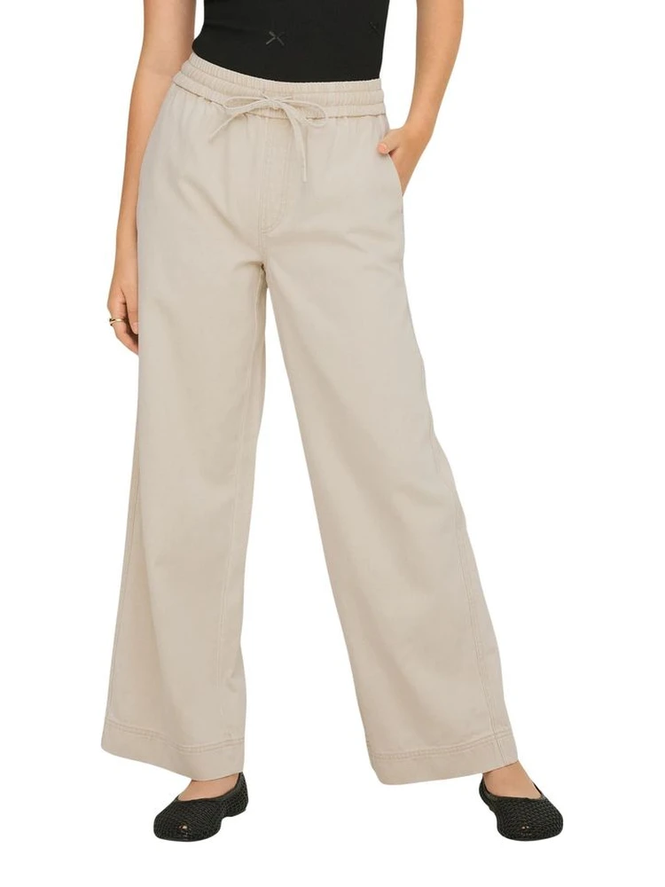 Cream Cotton Flared Pants