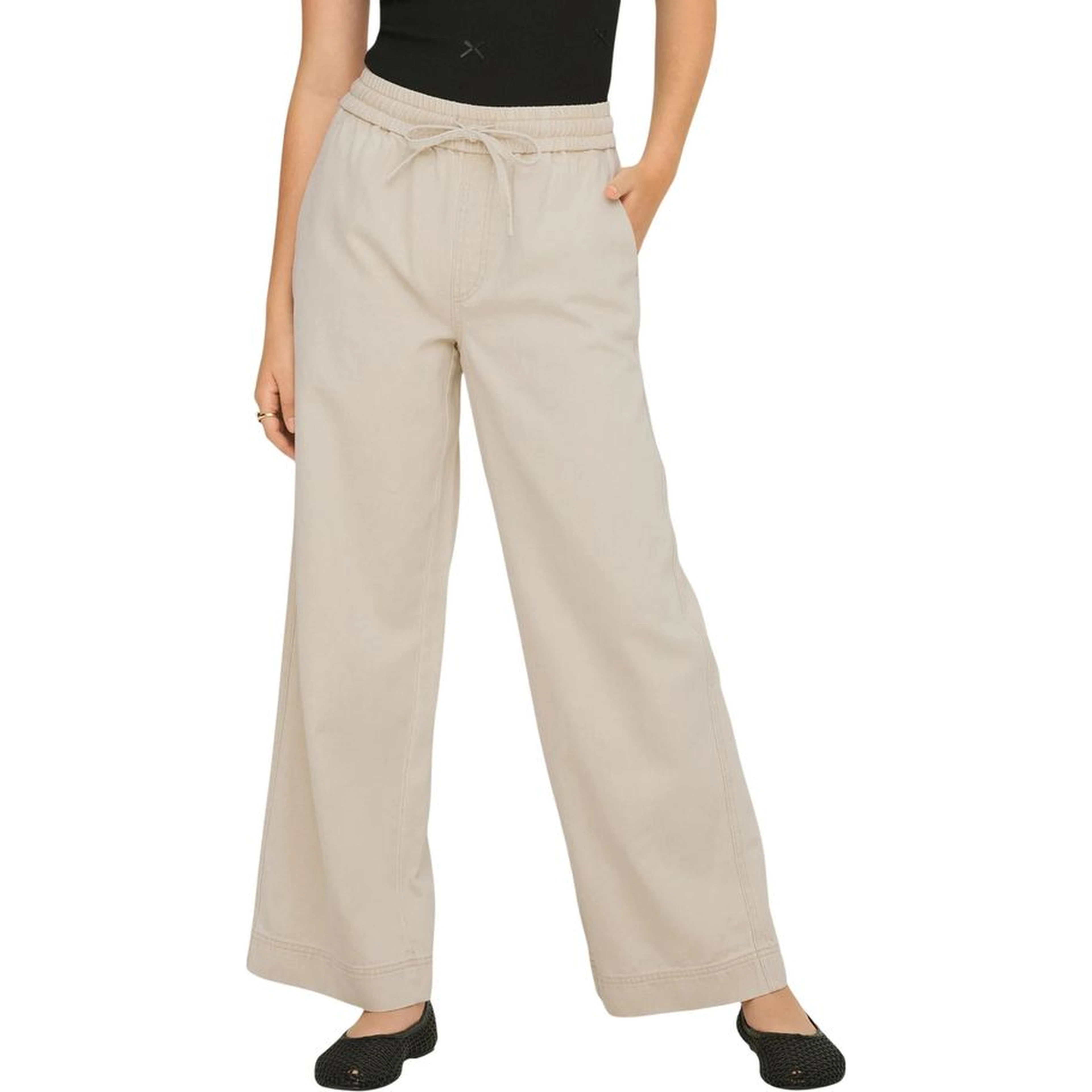 Cream Cotton Flared Pants