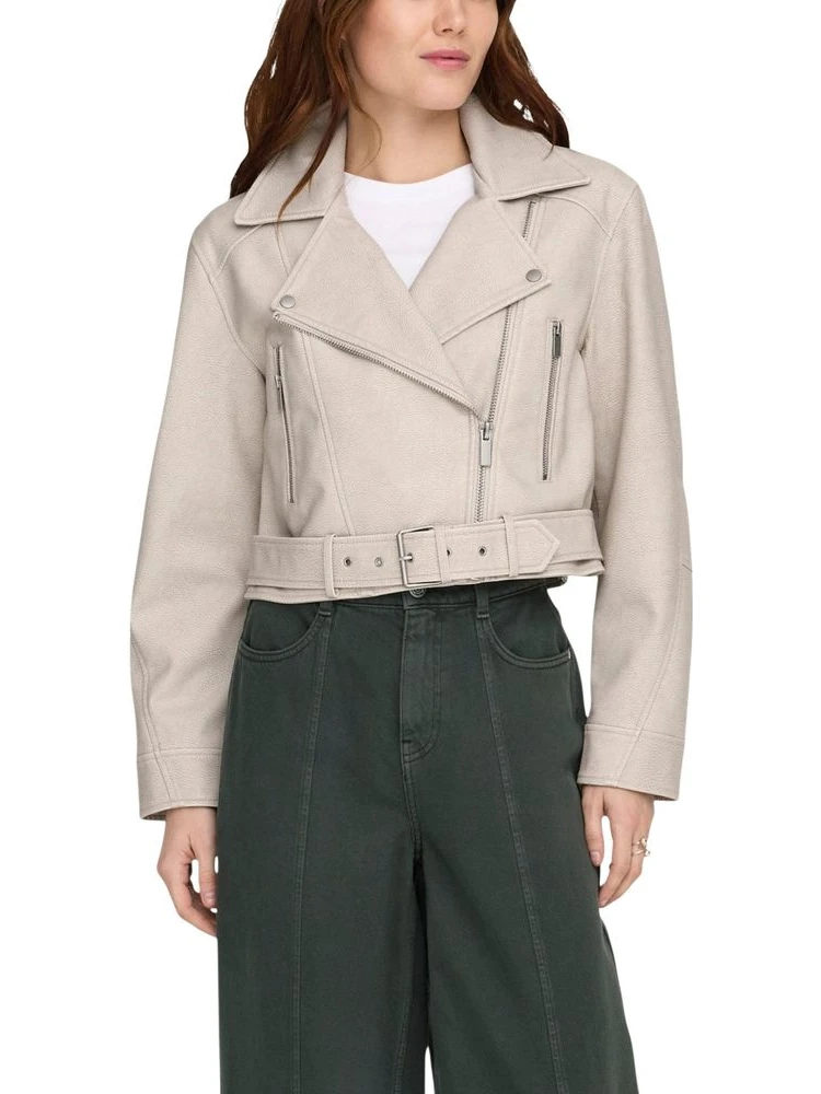 Beige Recycled Polyester Biker Jacket