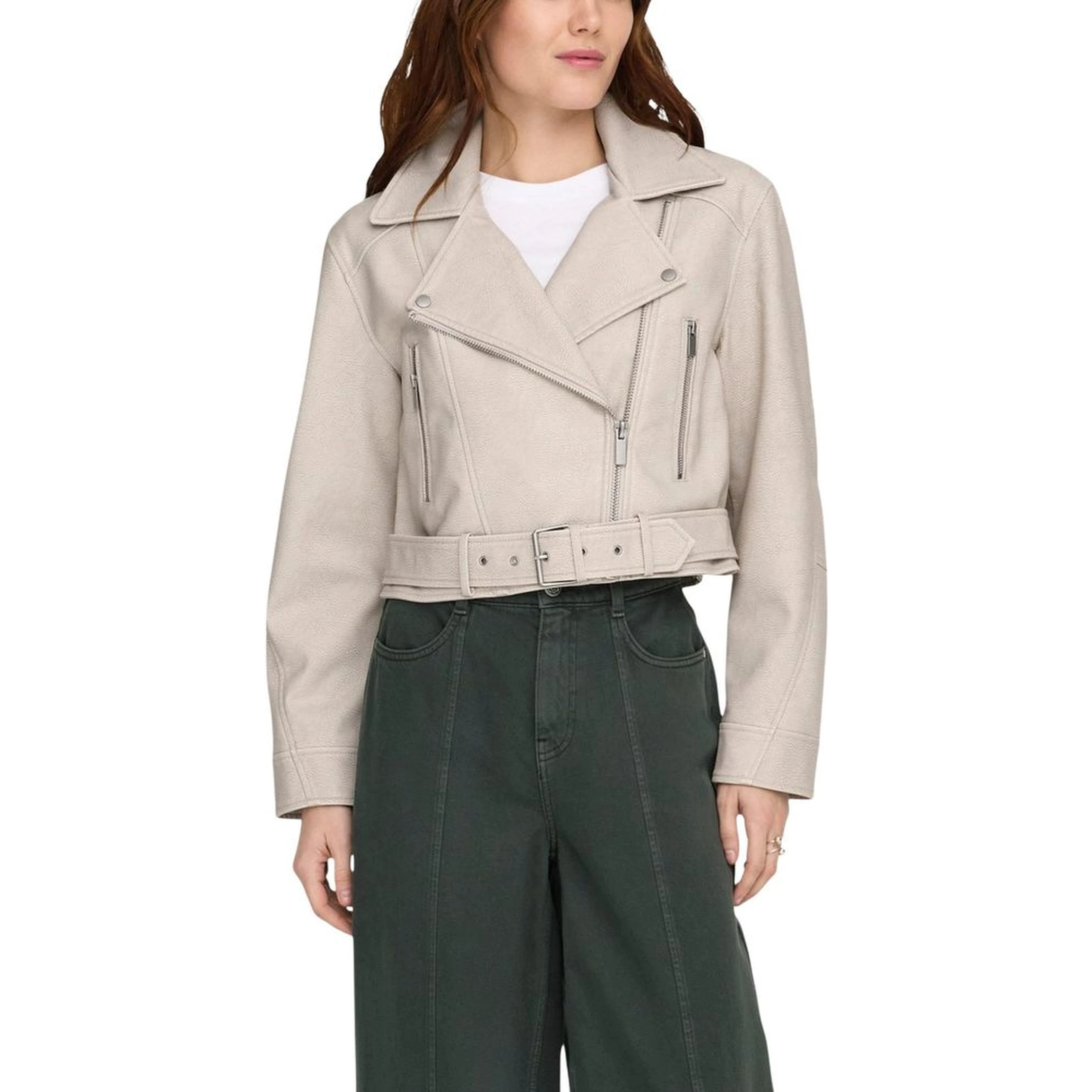 Beige Recycled Polyester Biker Jacket