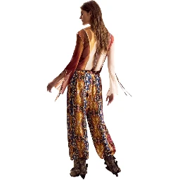 Orange Viscose Casual Pants