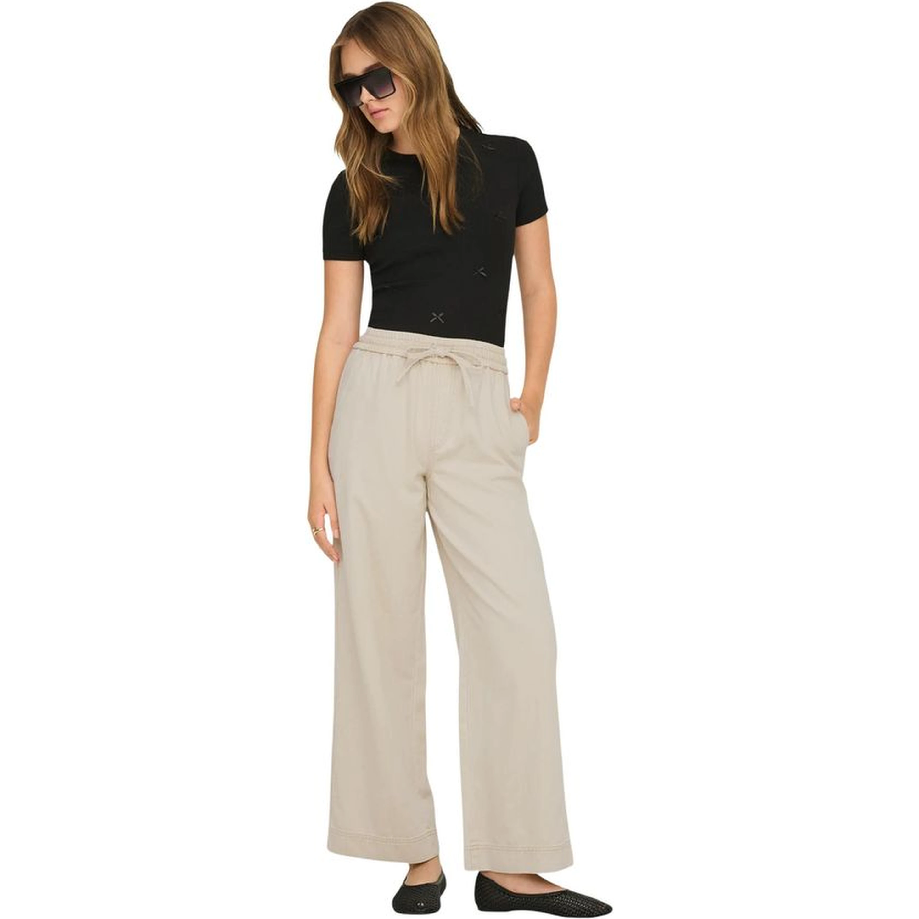 Cream Cotton Flared Pants