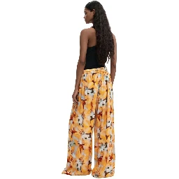 Orange Viscose Casual Pants