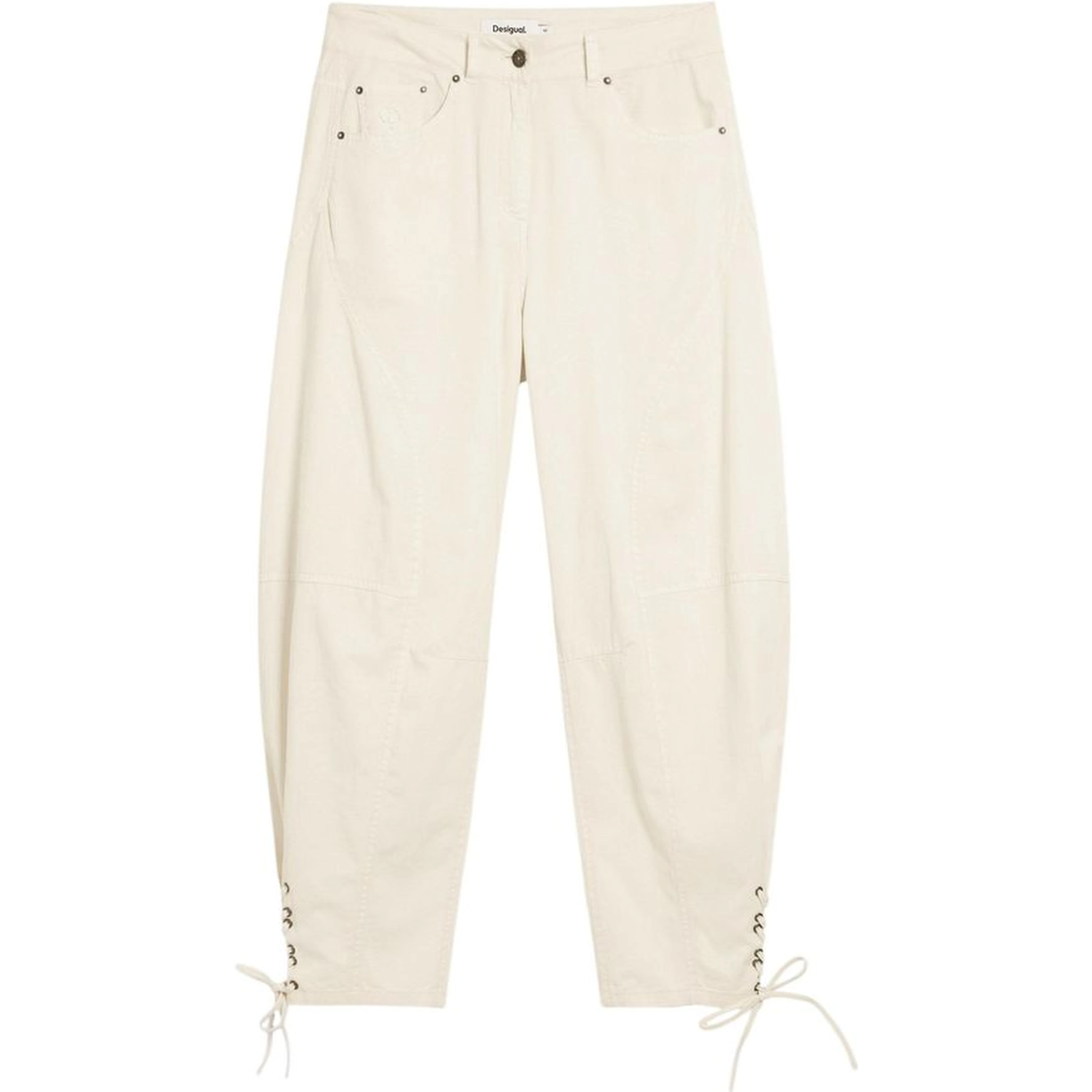 Beige Cotton Casual Pants