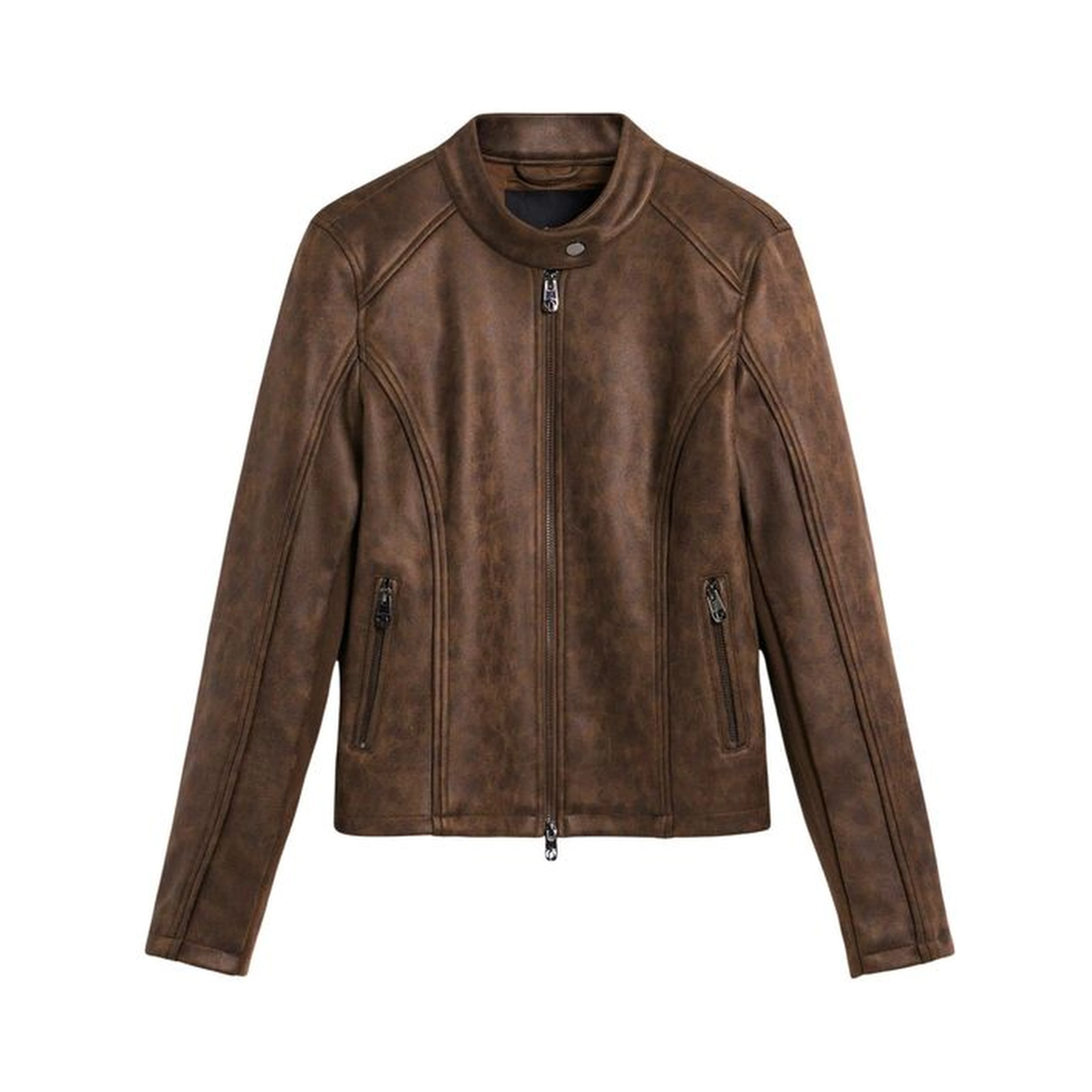 Brown Polyester Full-Length Jacket