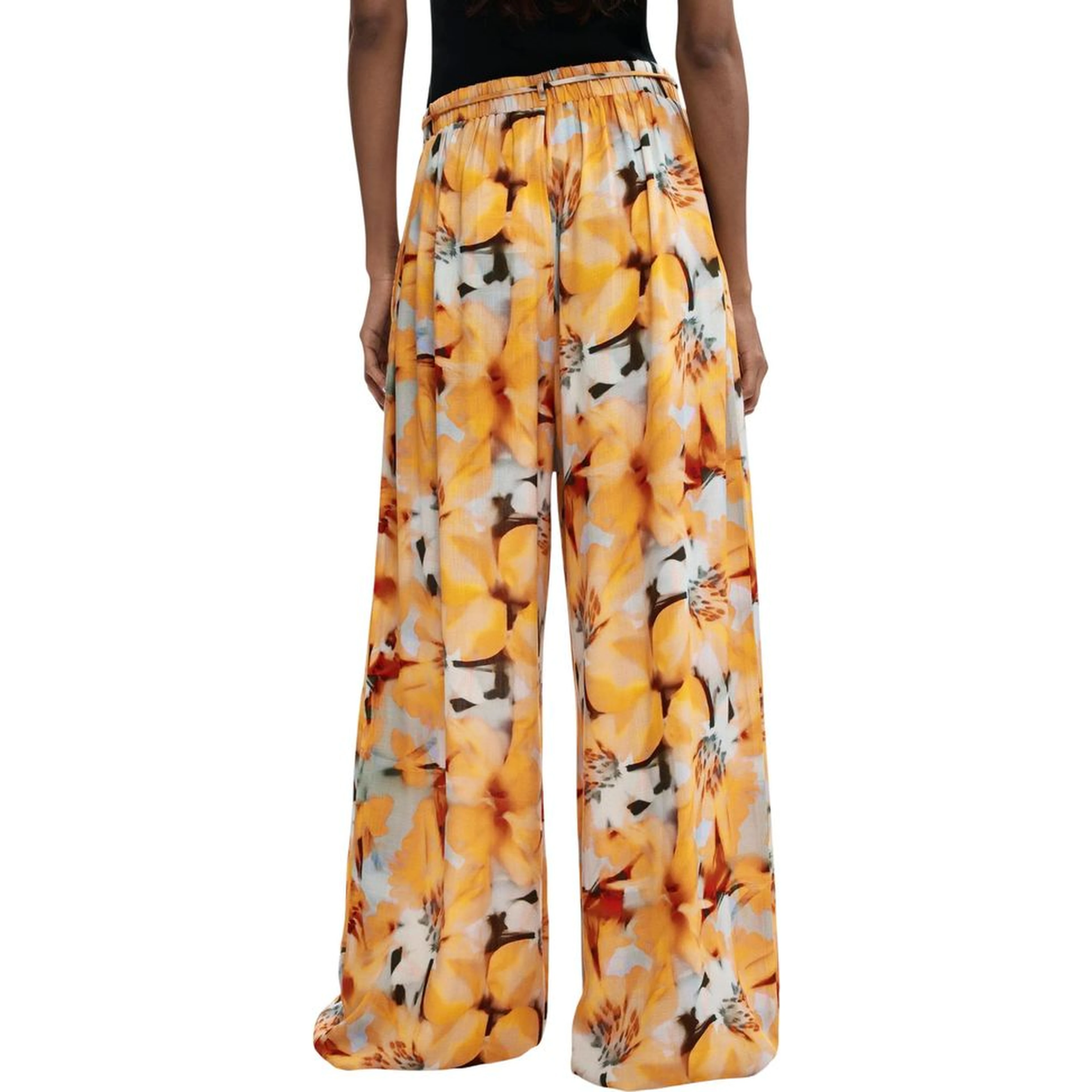 Orange Viscose Casual Pants