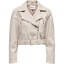 Beige Recycled Polyester Biker Jacket