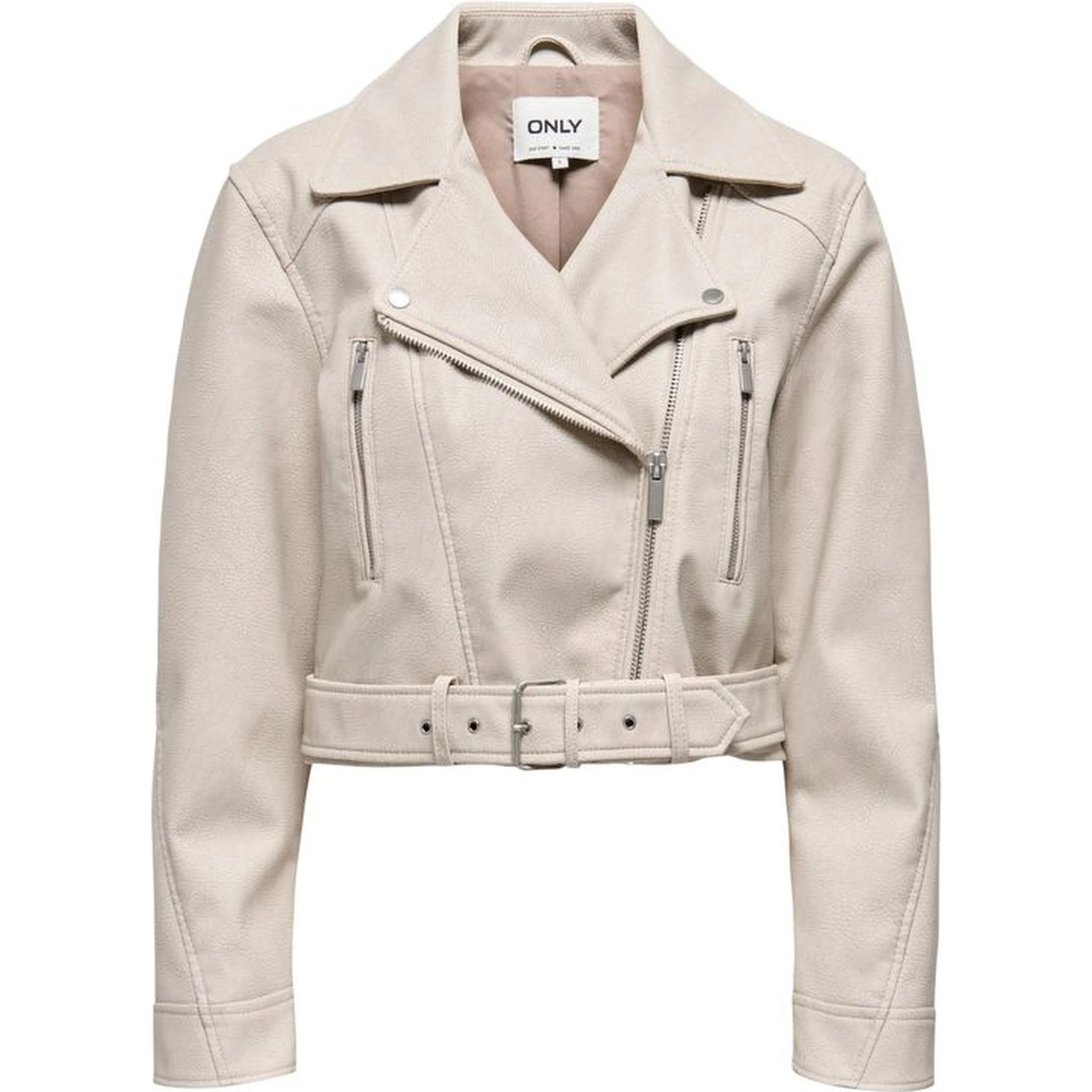 Beige Recycled Polyester Biker Jacket