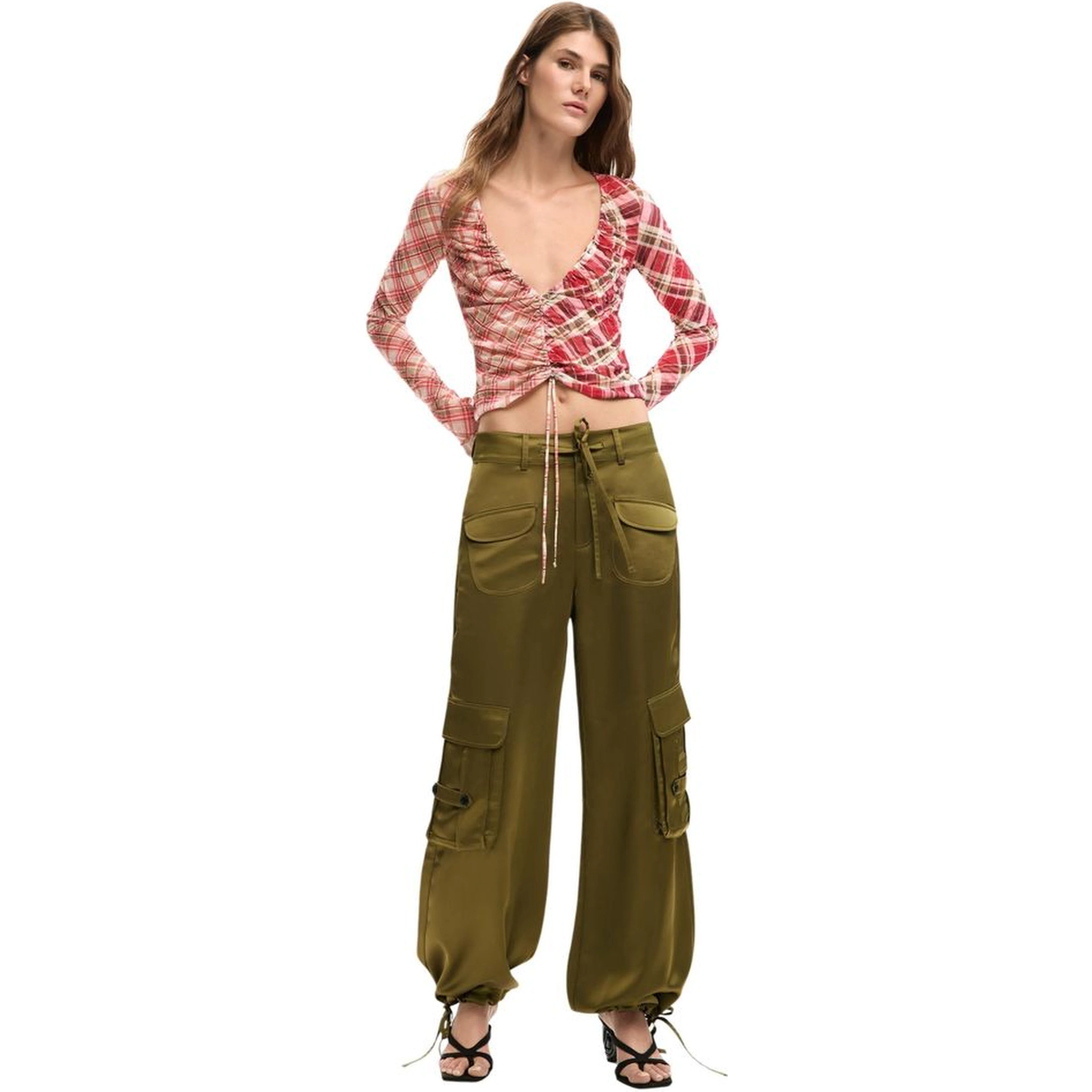 Bicolor Polyester Cargo Pants