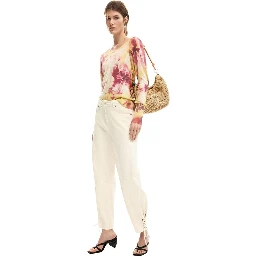 Beige Cotton Casual Pants