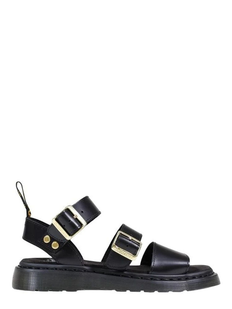 Black Leather Flat Sandals