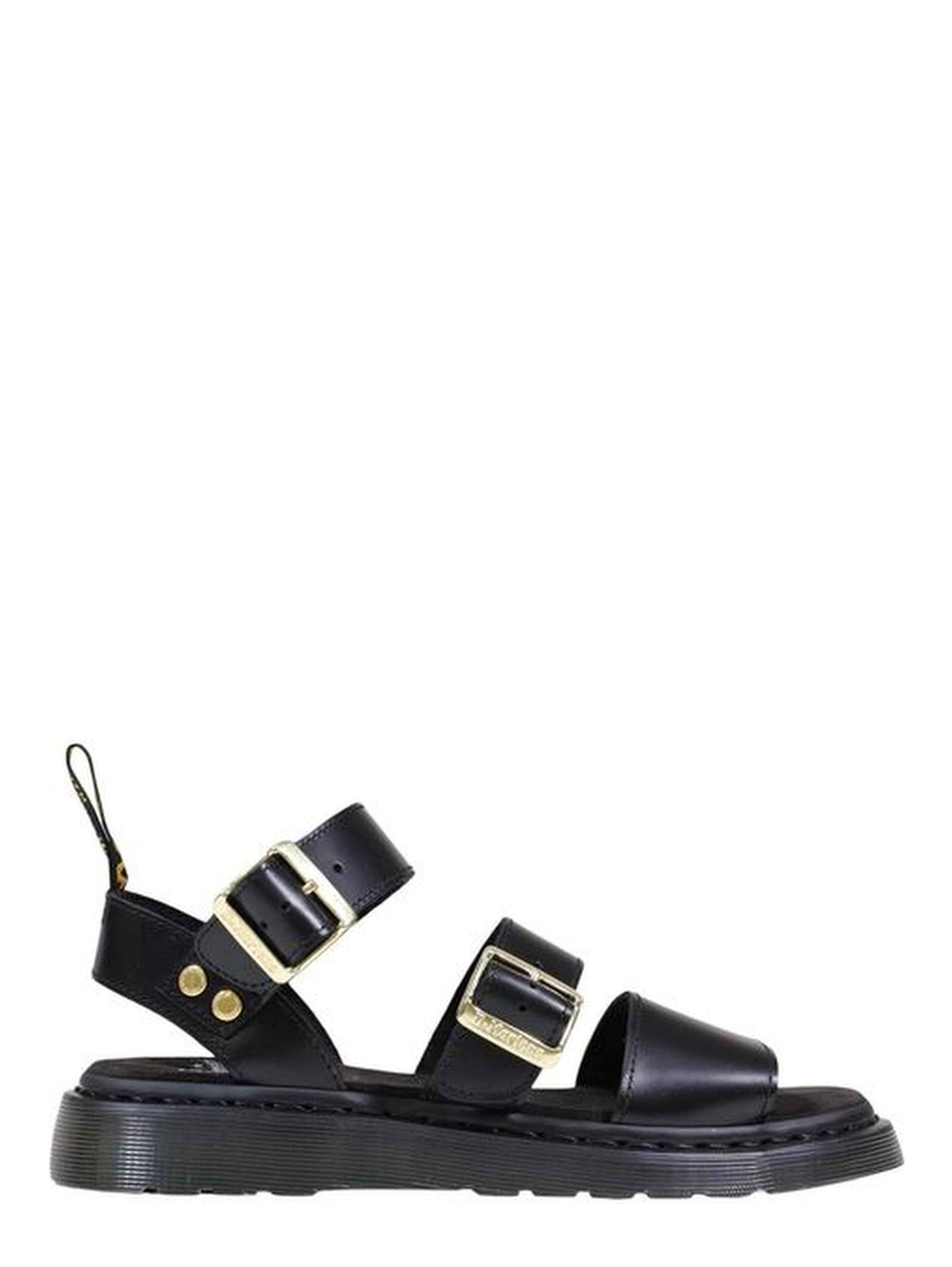 Black Leather Flat Sandals