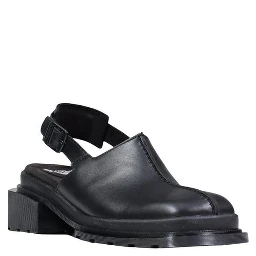 Black Leather Mules