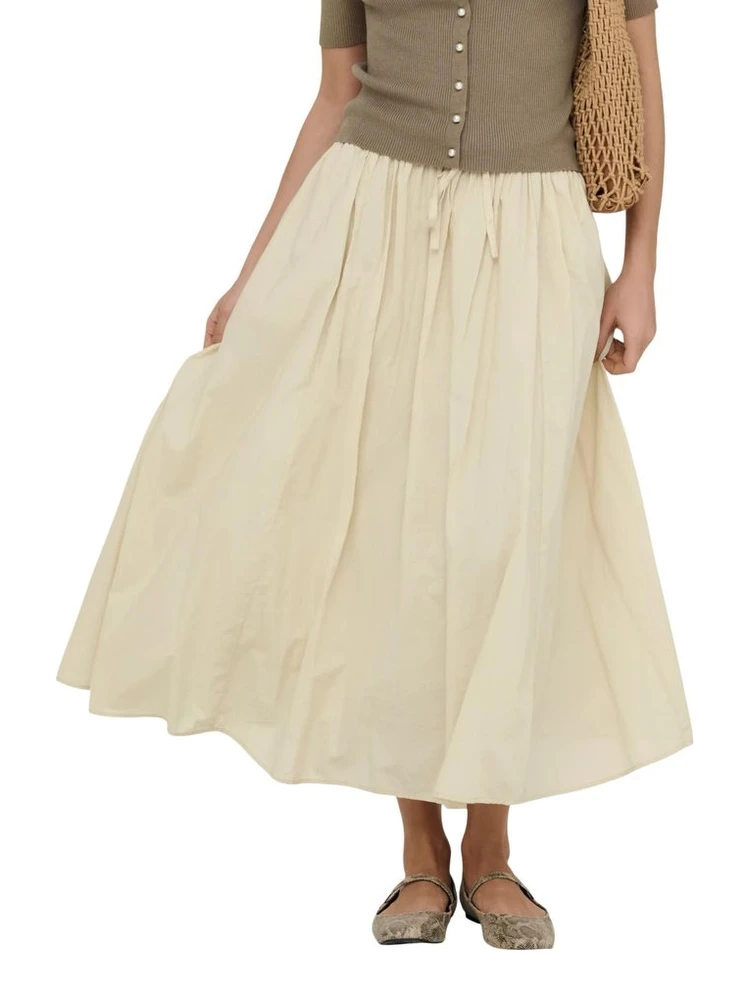Beige Cotton Long Skirt