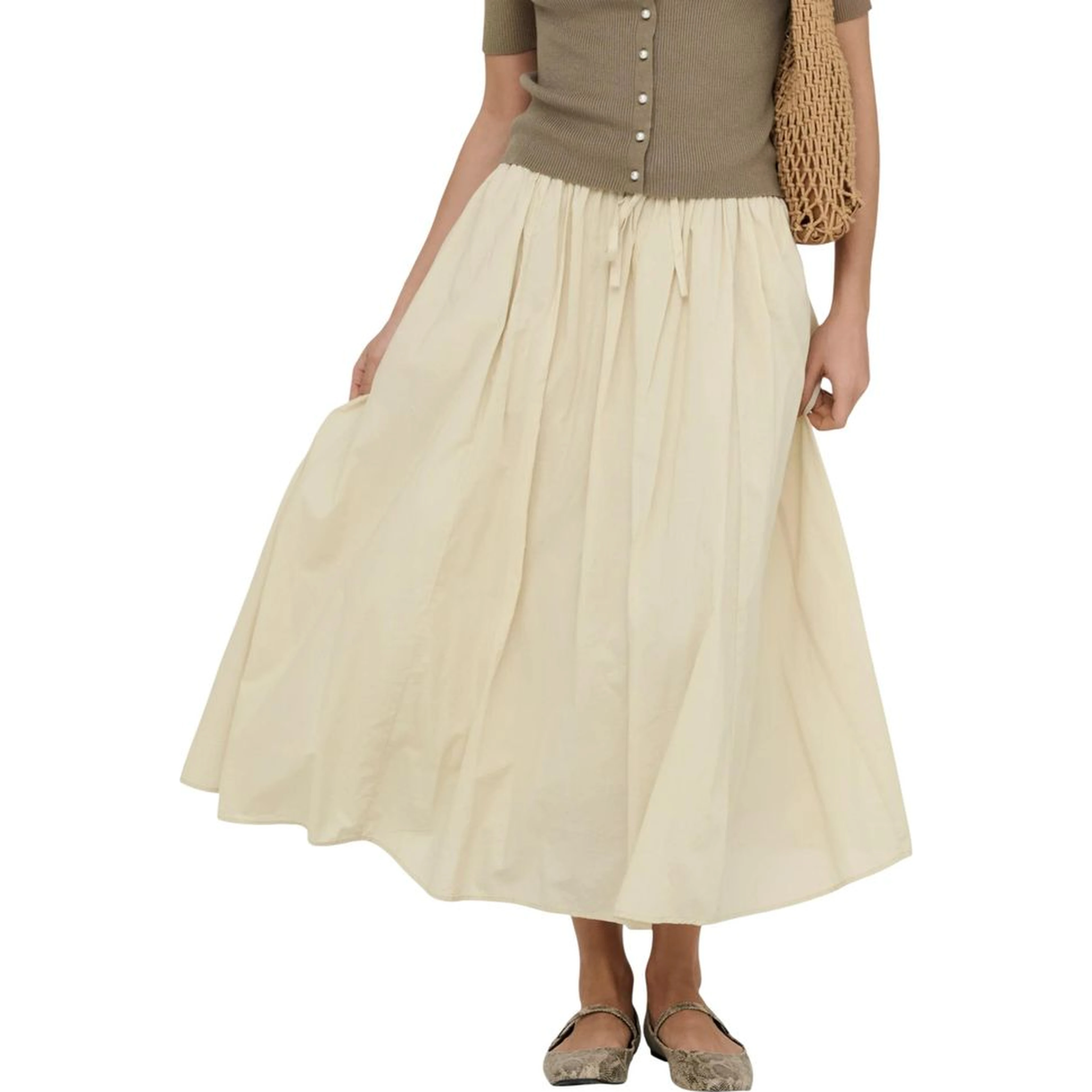 Beige Cotton Long Skirt