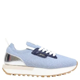 Blue Polyester Athletic Sneakers