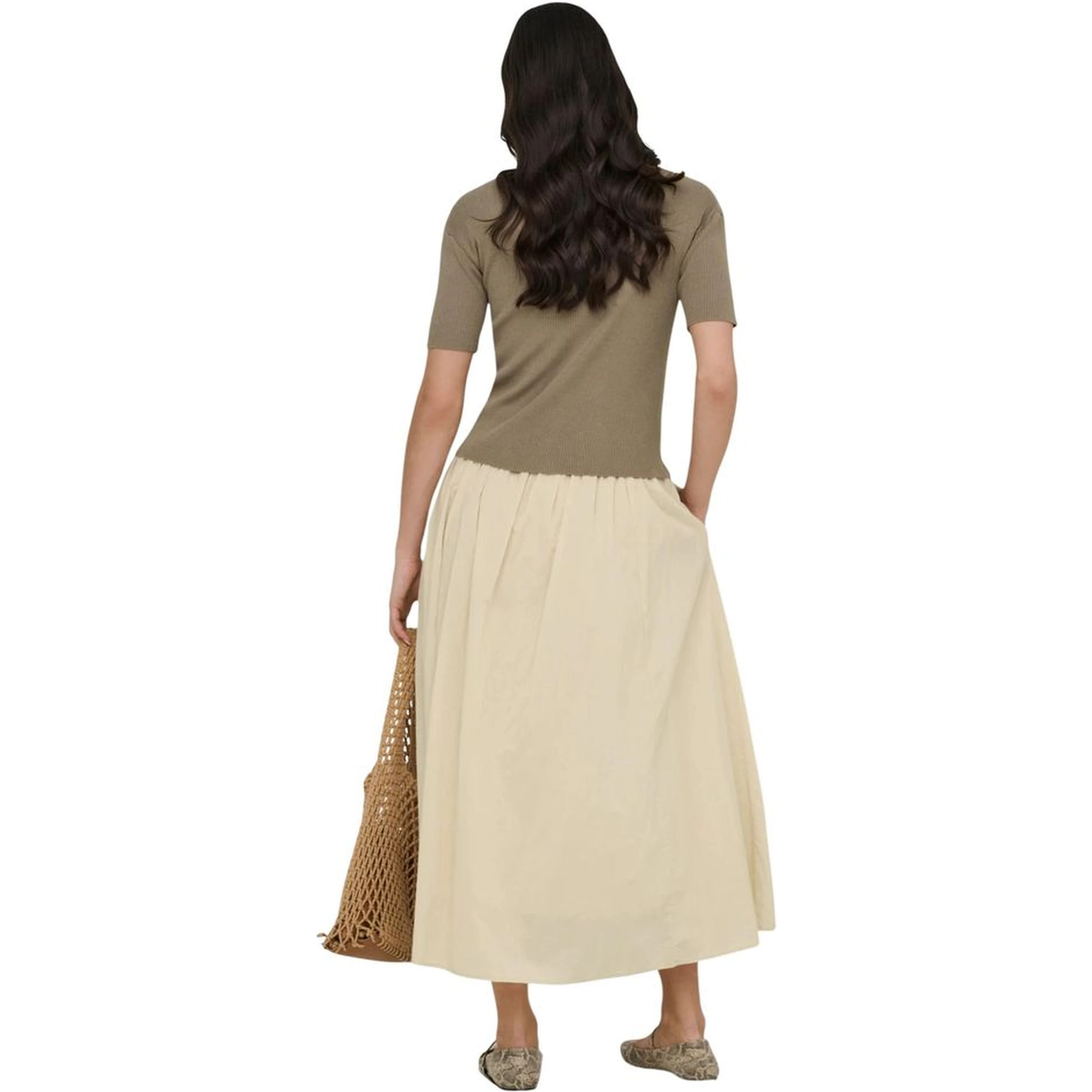 Beige Cotton Long Skirt