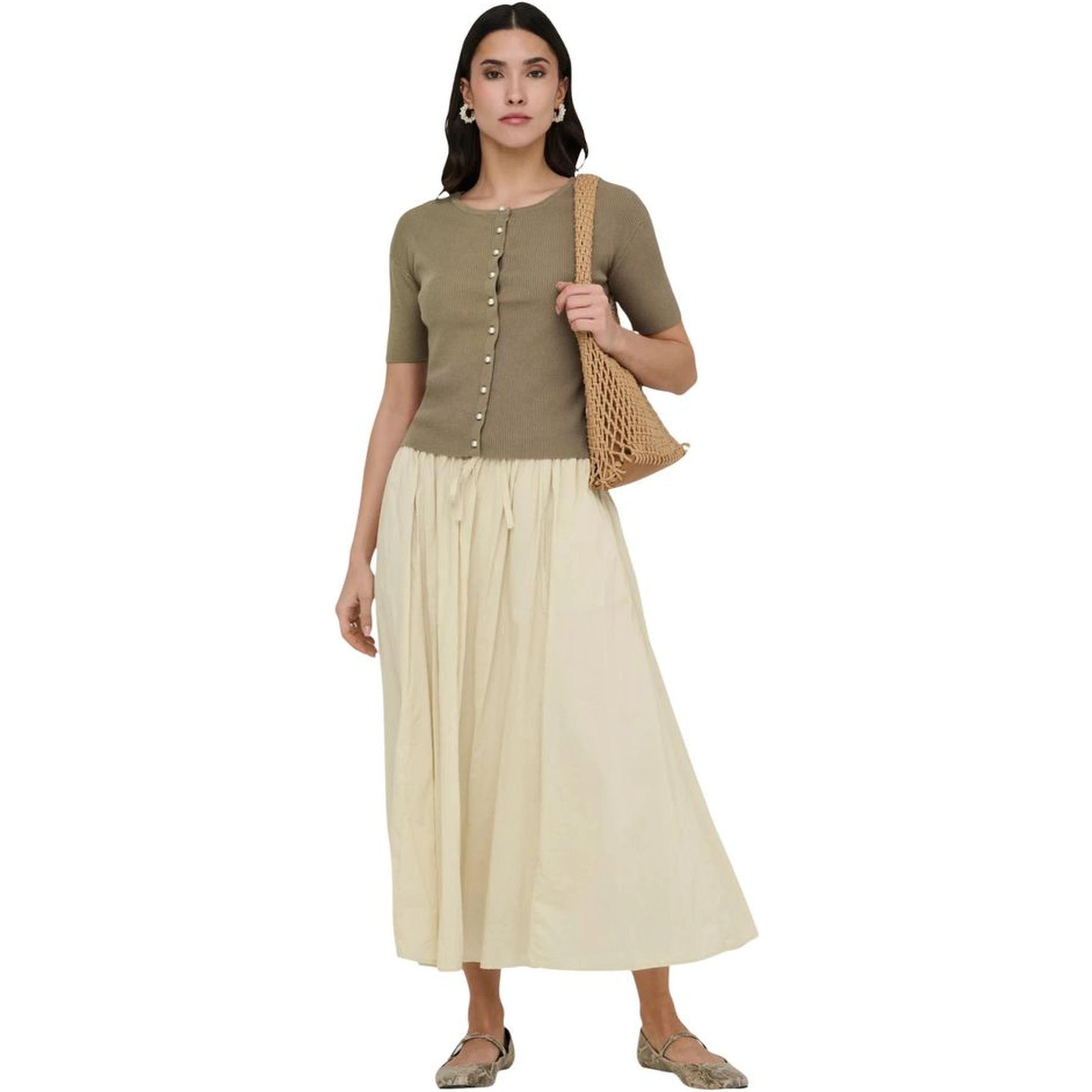 Beige Cotton Long Skirt