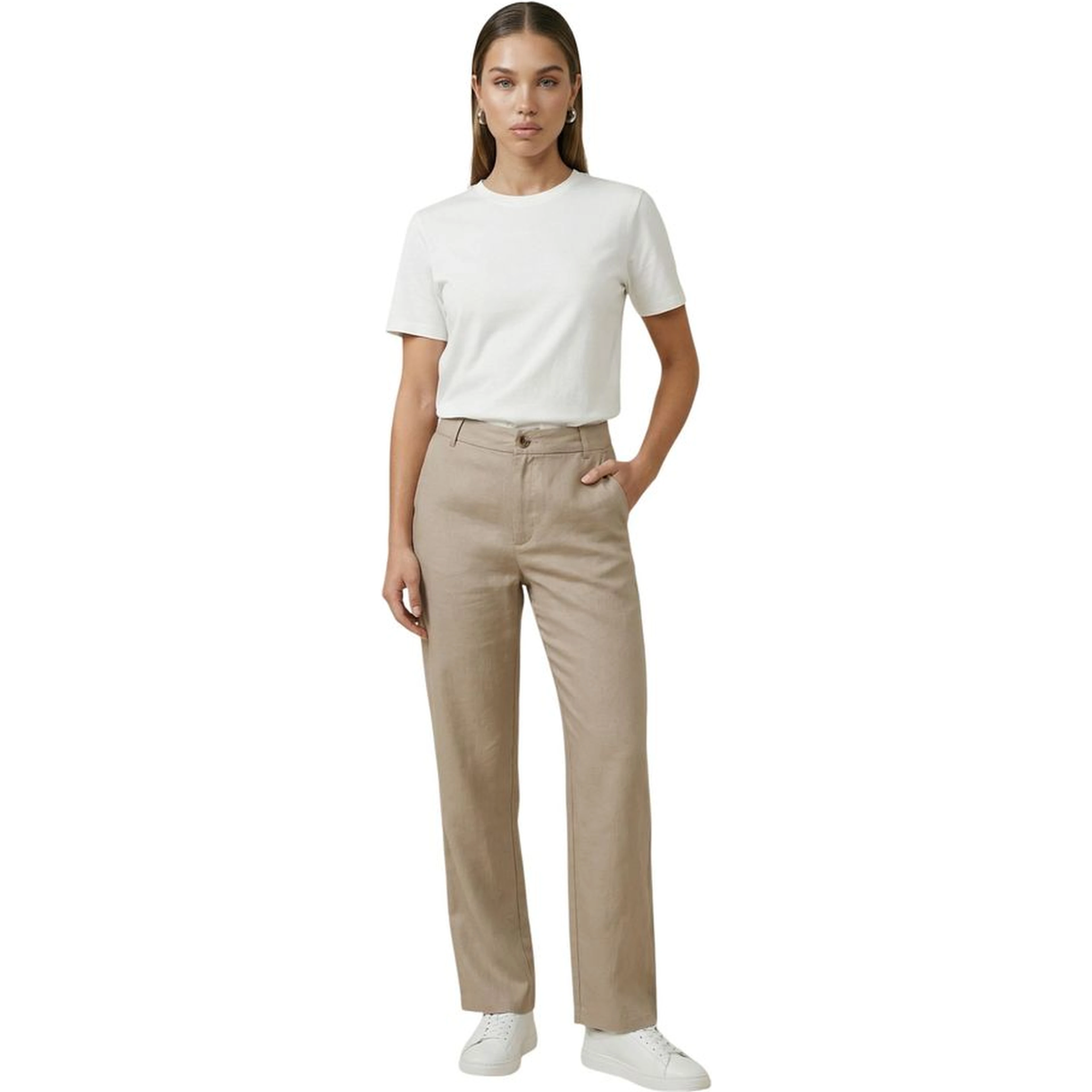 Beige Viscose Casual Pants