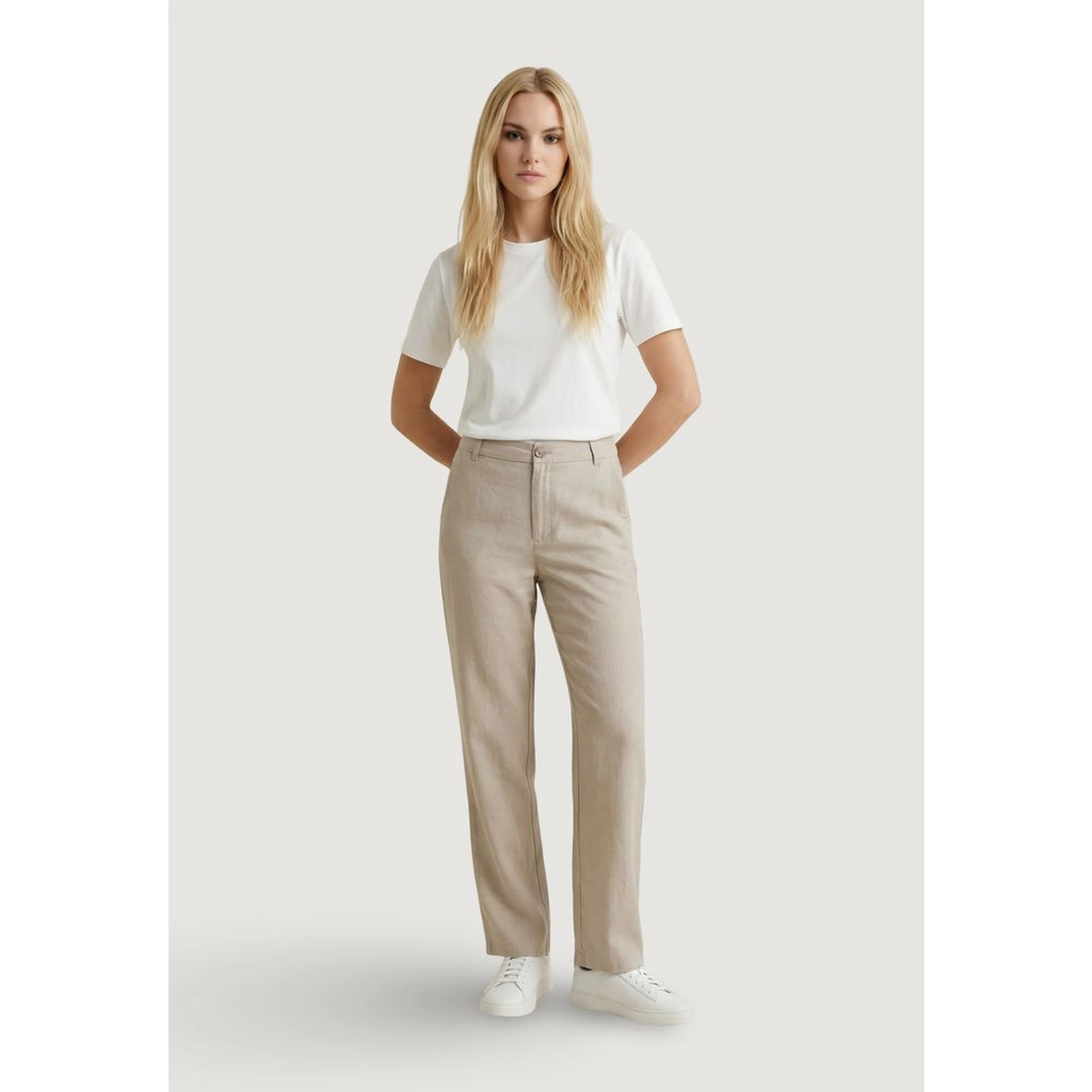 Beige Viscose Casual Pants