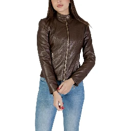 Brown Polyethylene Biker Jacket
