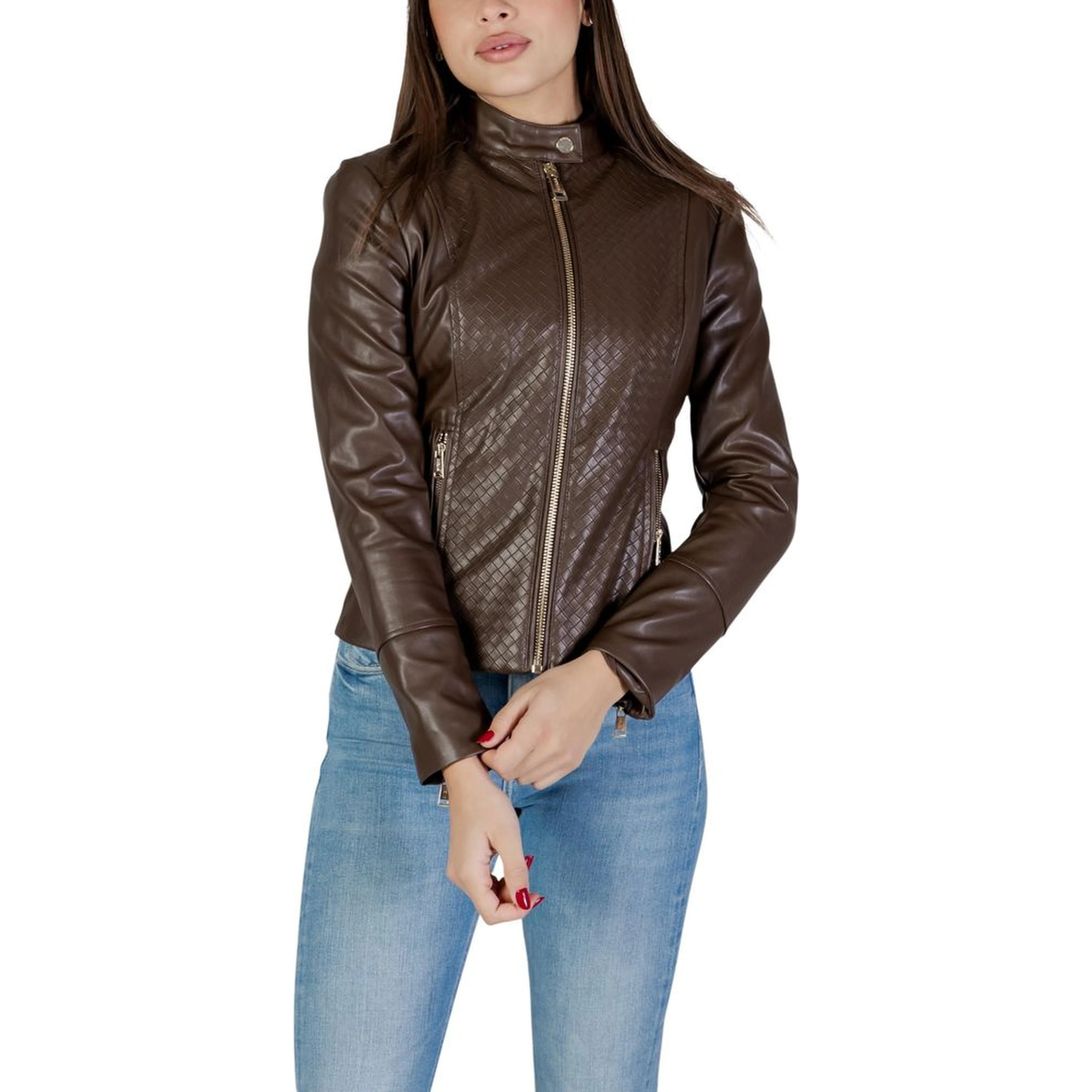 Brown Polyethylene Biker Jacket